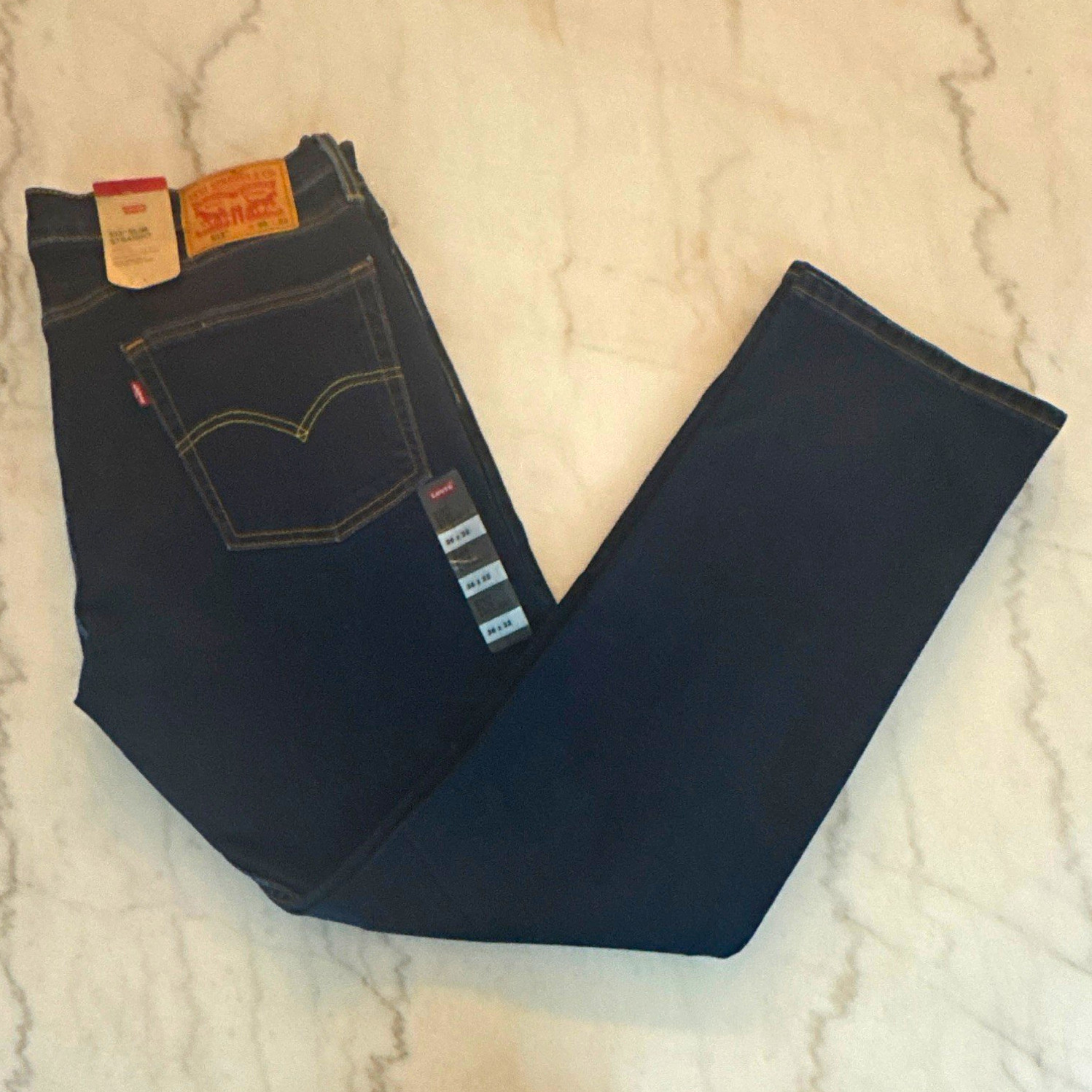 Levi’s Men’s Blue Dark Wash Slim Straight Cotton Denim Jeans Logo 5-Pocket NWT