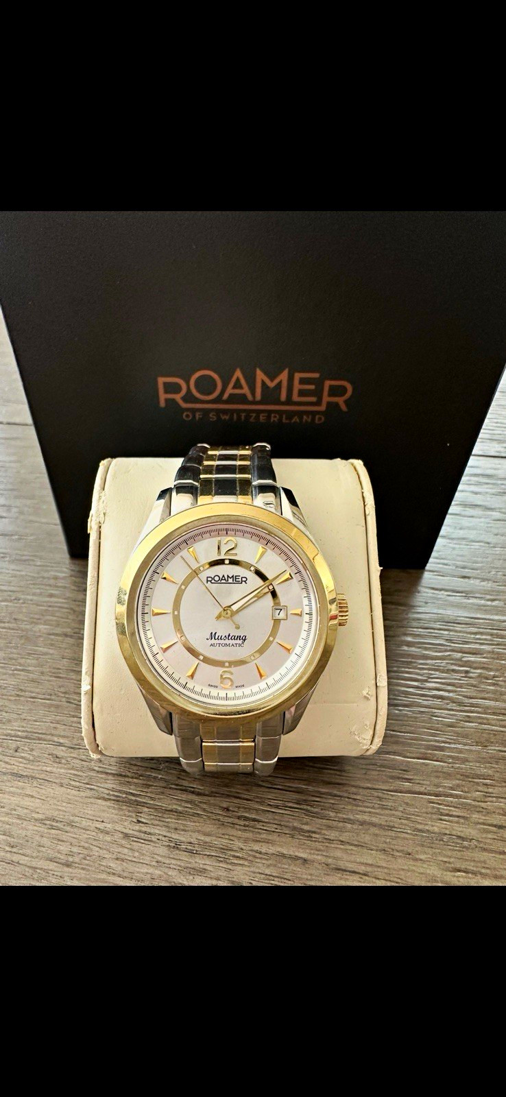 Roamer Mustang Automatic Swiss Made Two-Tone Date 42mm Men\'s Watch w/Box