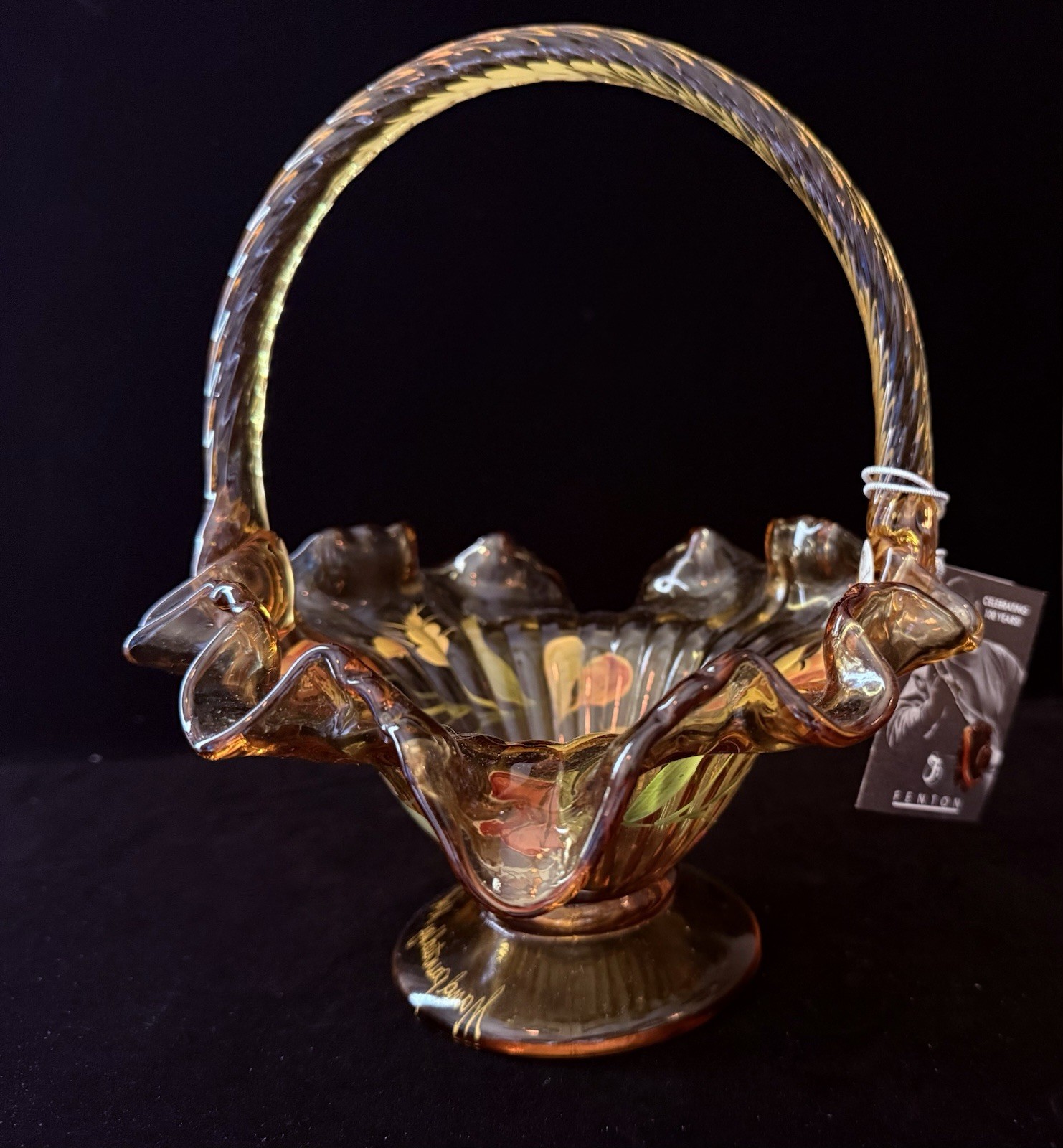 Fenton Autumn Gold Basket Signed & Original Box New Condition 