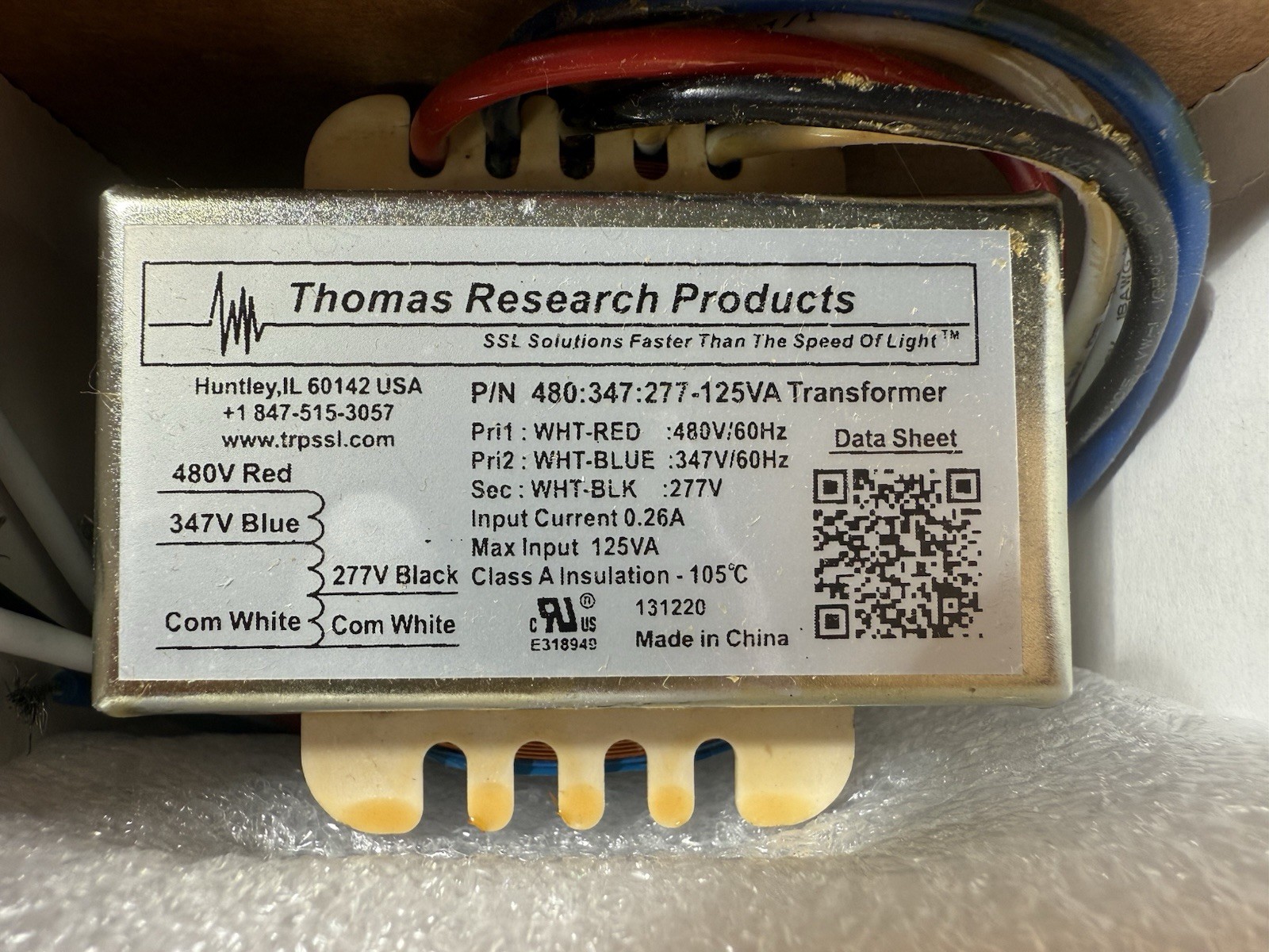 Thomas Research Products Step-Down Transformer 480:347:277-125VA-IC Thomas Research Products Step-Down Transformer 480:347:277-125VA-IC