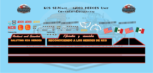 Kansas City Southern SD70ace 4009 Heroes Unit Decals N Scale Kansas City Southern SD70ace 4009 Heroes Unit Decals N Scale