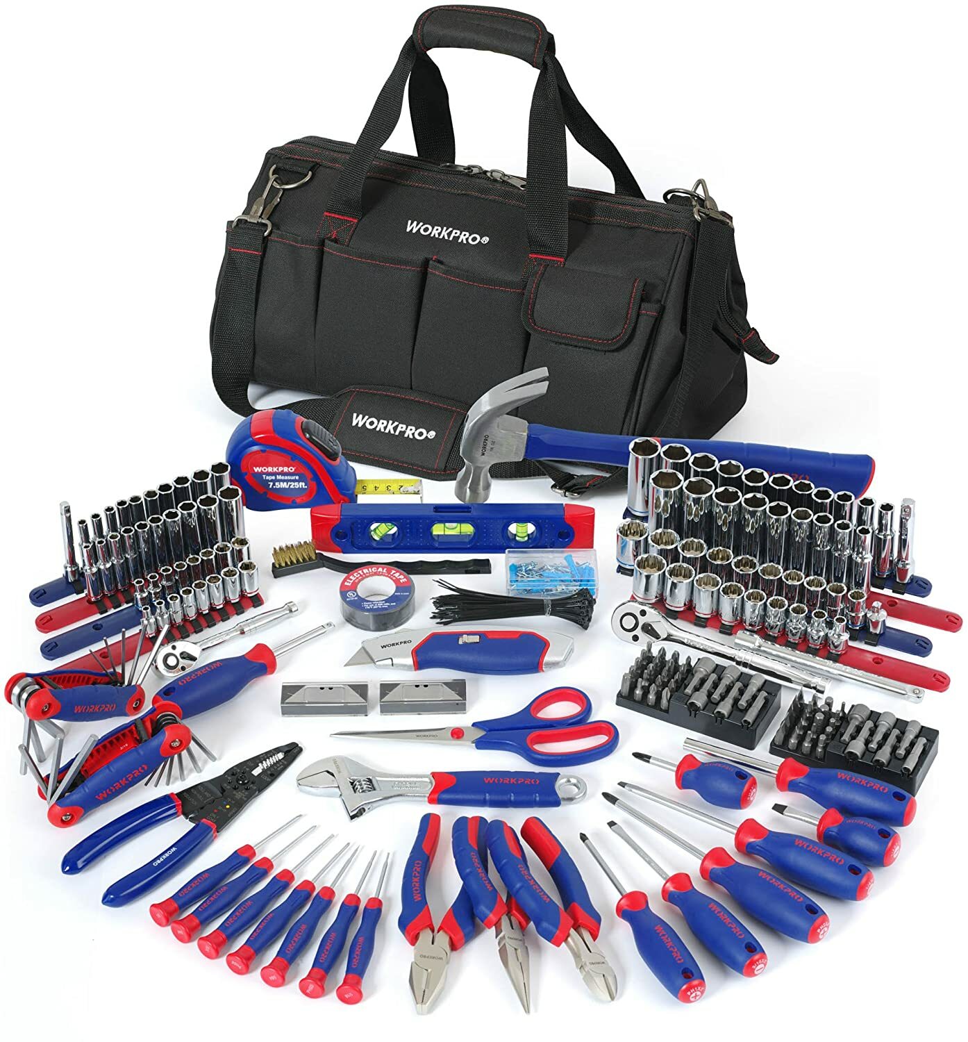 WORKPRO 322PCS Mechanics Tool Sets Kit Socket Ratchet 6-Point Repair Tool W/ Bag
