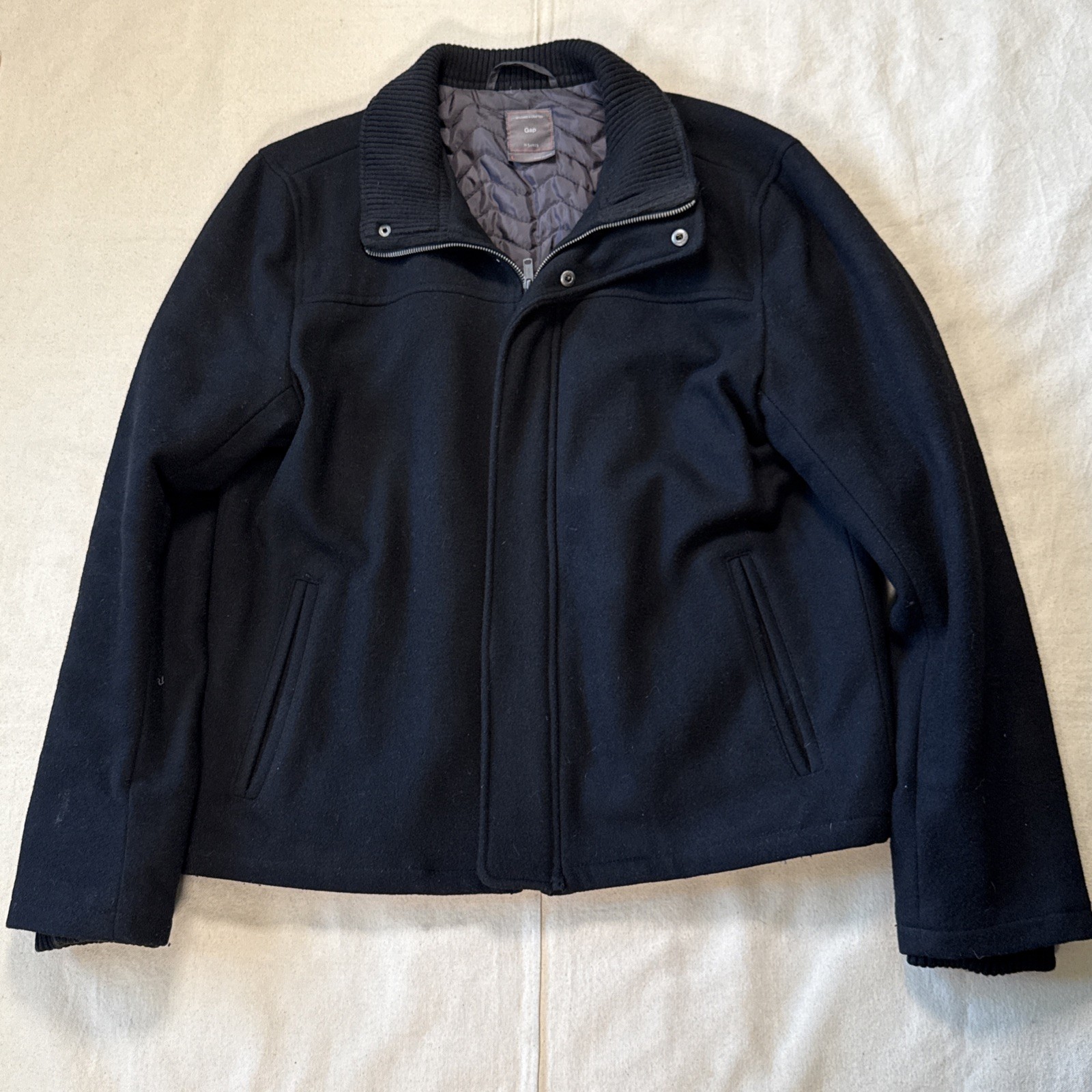 Vintage Gap Jacket Mens L Wool Blend Quilted Zip Y2K 2000’s Black Bomber