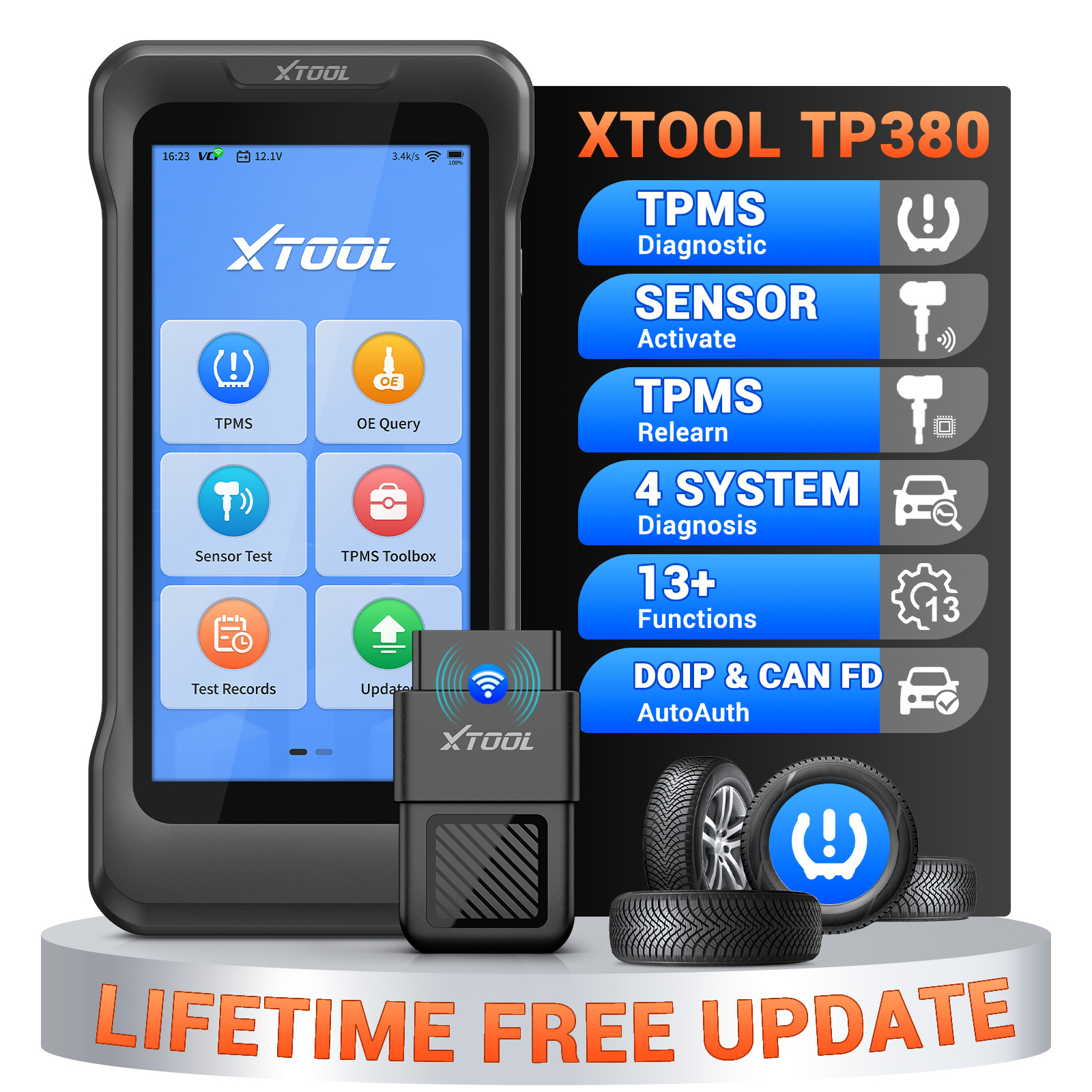 2026 XTOOL TP380 OBD2 Scanner TPMS Tire Diagnostic Tool TPMS Reset Programming