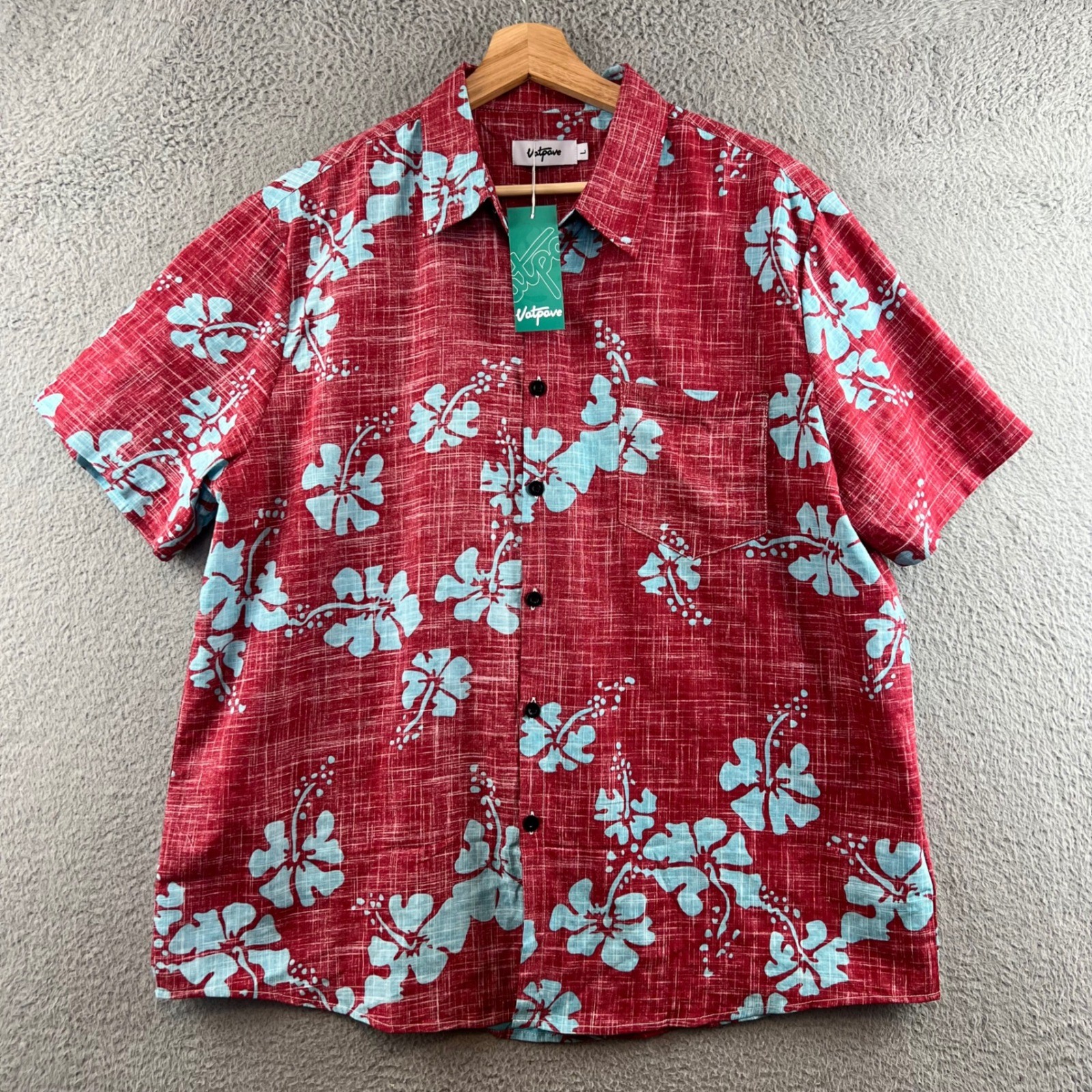 New Vatpave Mens Large Hawaiian Shirt Red Blue Hibiscus Floral Cotton Viscose New Vatpave Mens Large Hawaiian Shirt Red Blue Hibiscus Floral Cotton Viscose