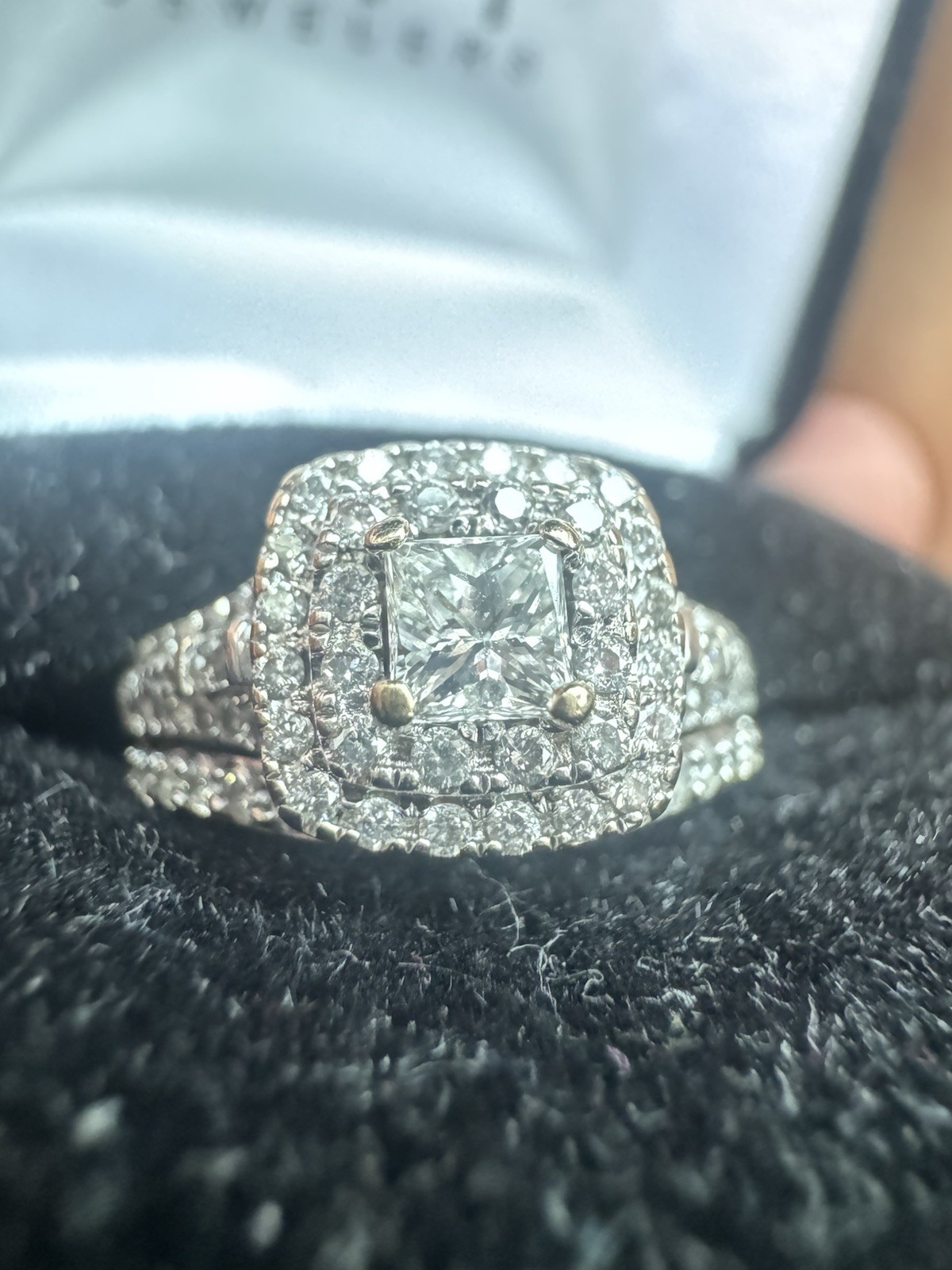 14ct White gold Halo Princess Cut  Engagement ring With Wedding Band