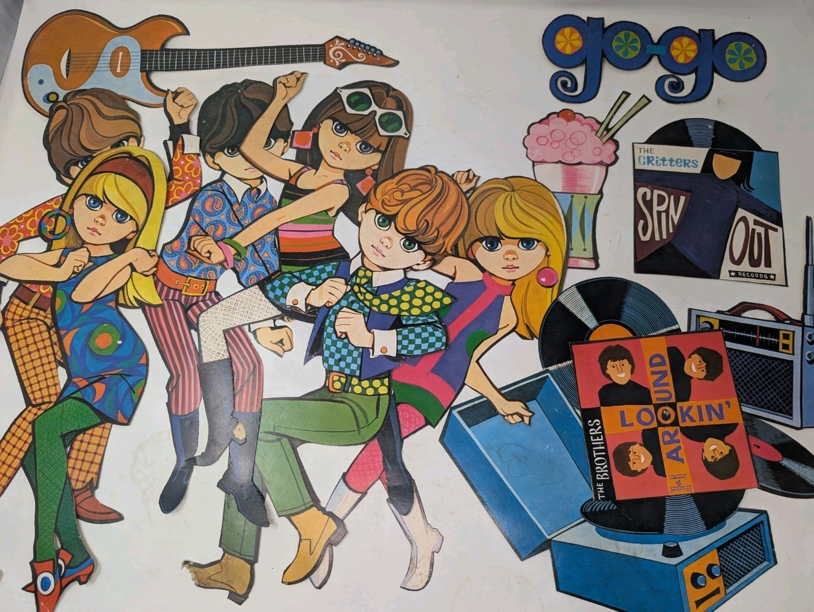 Vintage  MCM 1960s Mod Hippie Go-Go Dancer Die Cut Decor Psychedelic Music 15pcs