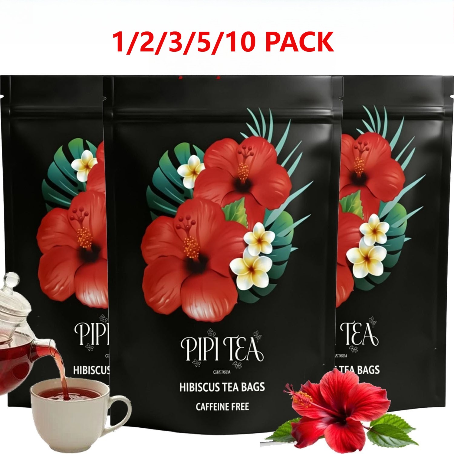 PiPi Tea Organic Hibiscus Tea Bags–100% Natural,Caffeine-Free, Rich in Vitamin C