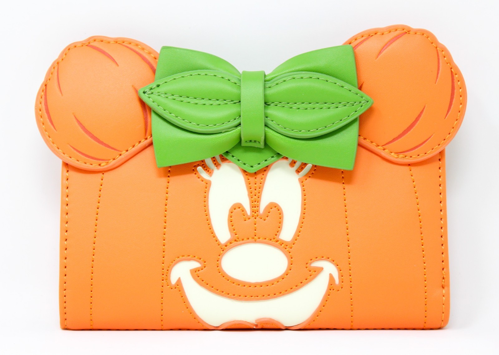 Loungefly Disney Minnie Mouse Glow In The Dark Pumpkin Face Flap Wallet - NWT