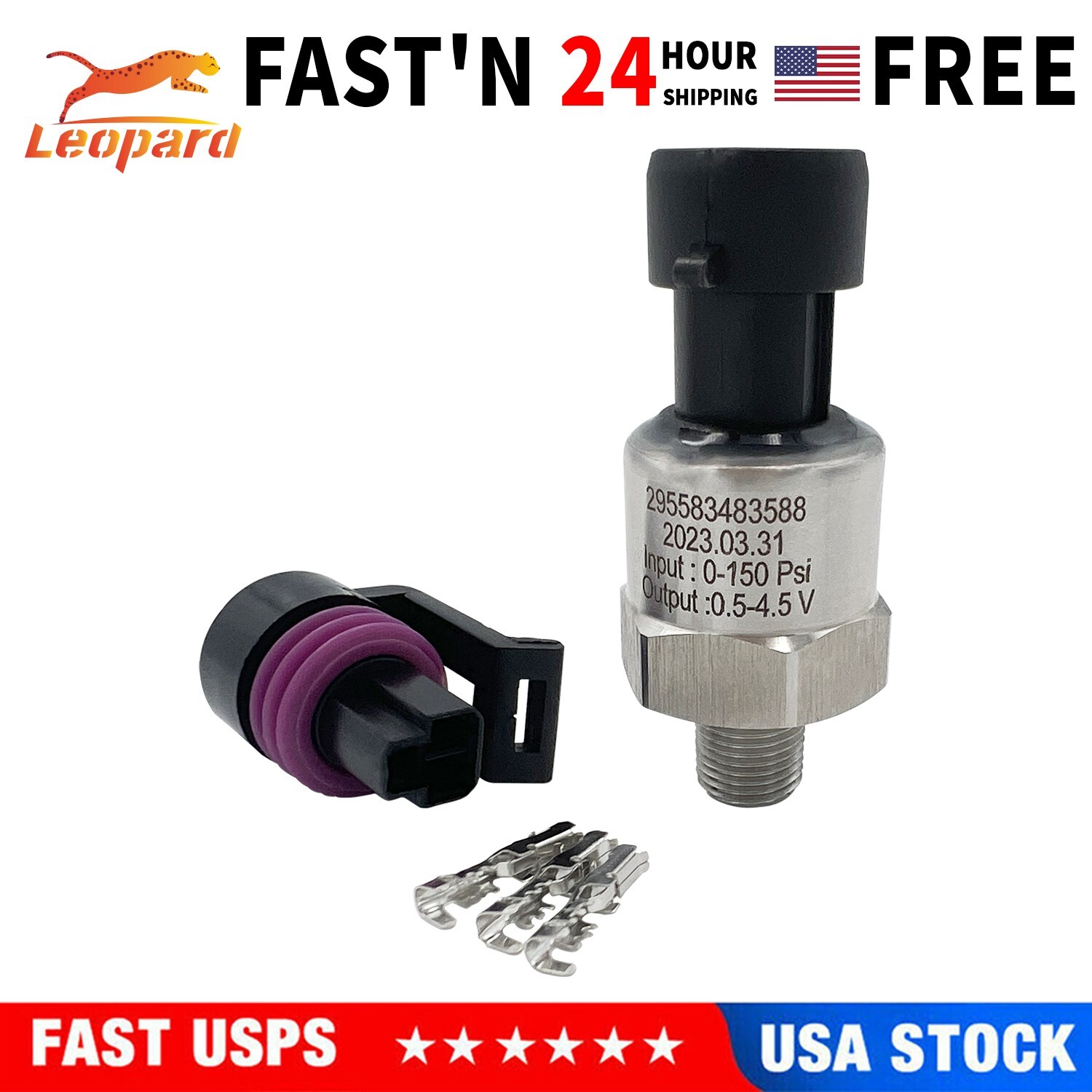 Universal Stainless Steel Oil Fuel Pressure Sensor 1/8 NPT with connector 150psi