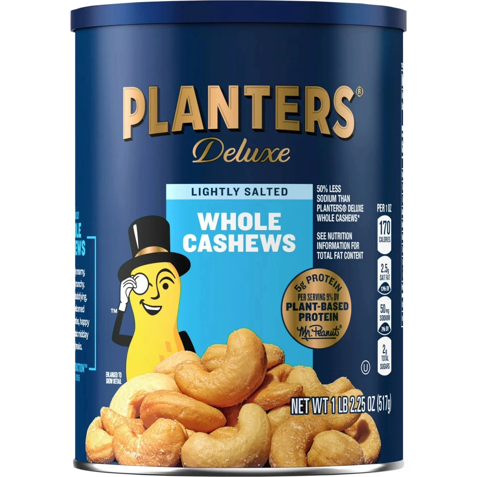 Planters Deluxe Lightly Salted Whole Cashews, 18.25 oz Canister