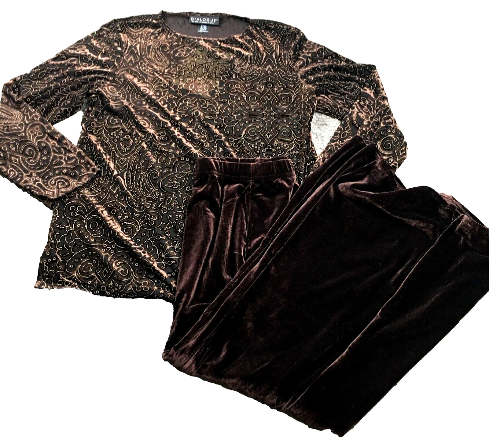 Dialogue Womens Skirt Top Set Sz M Floral Velvet 3/4 Sleeve Stretch QVC NWT