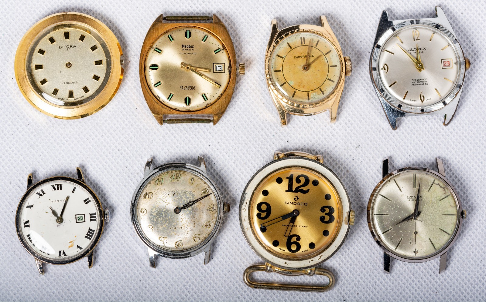 8x Job Lot Men\'s Hand-Wind Vintage Watches (Audax, Bifora, etc)-- Spares/Repairs