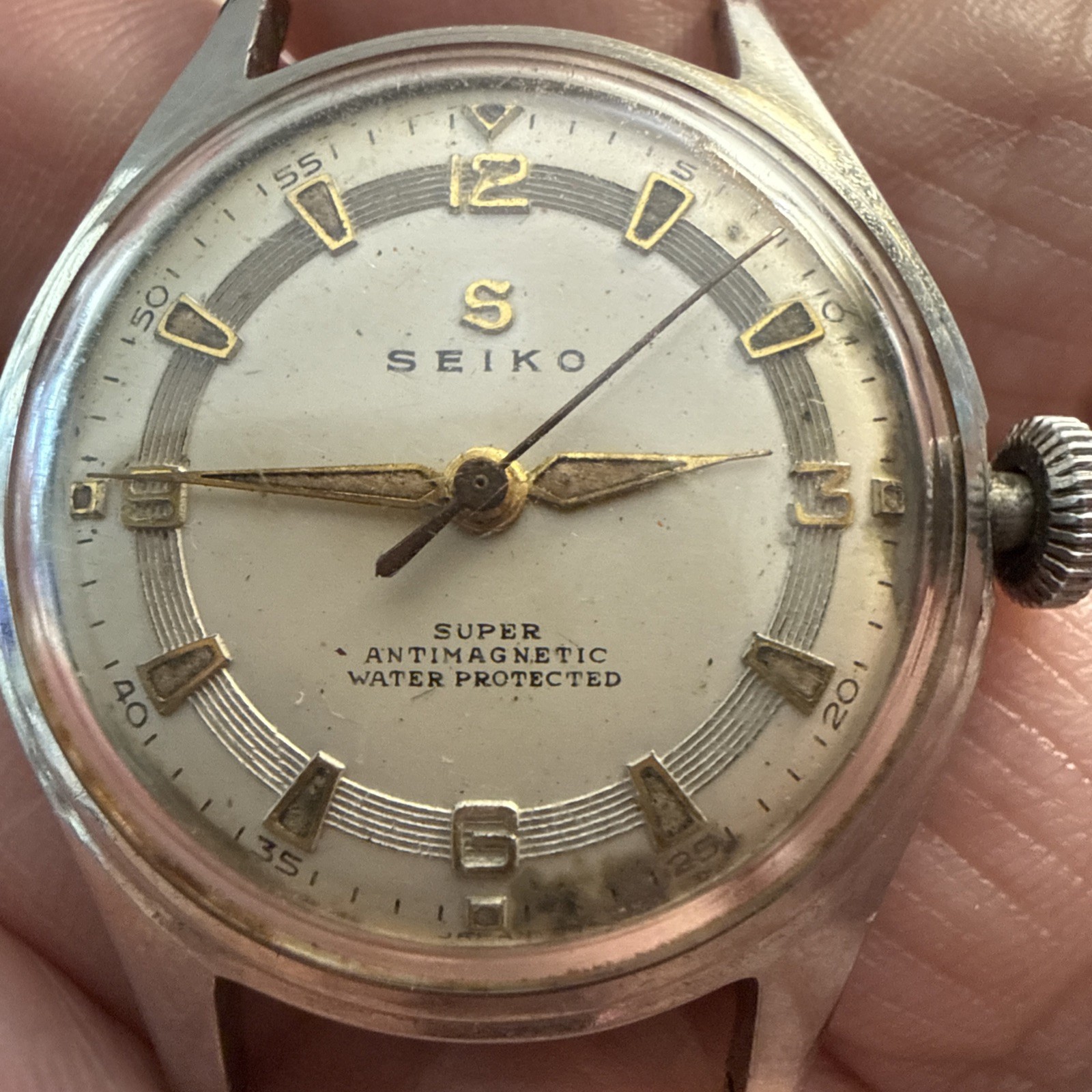 Vintage 1950s Seiko Super - Rare S-Logo Tuxedo Dial - Seikosha 3 Adjusted Move.