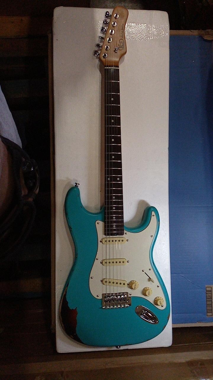 Used KGD Lake Blue Aged Electric Guitar, SSS Roasted Maple Neck, 