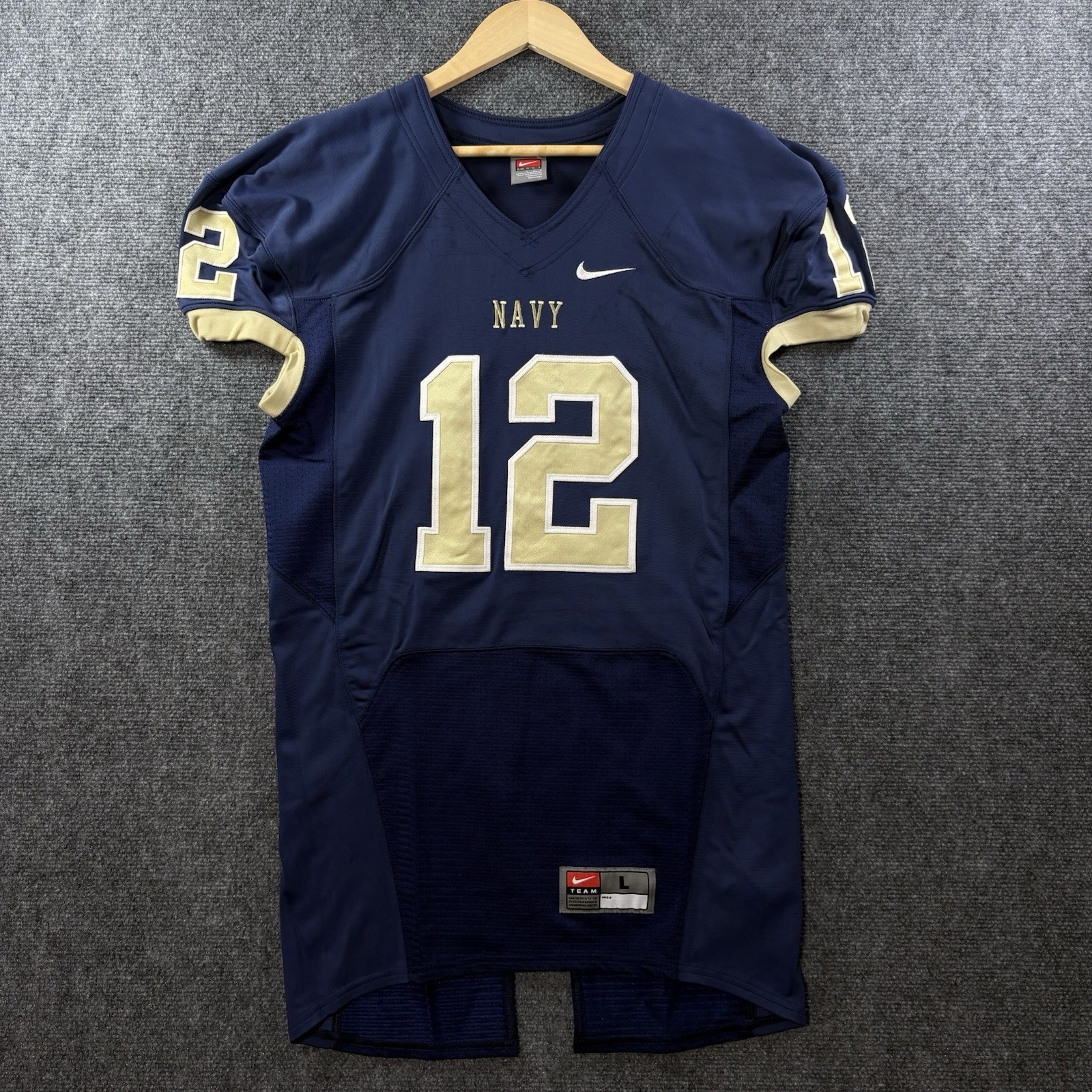 NIKE Navy Midshipmen Football Jersey Mens L Blue USNA Naval Academy Game Worn 12