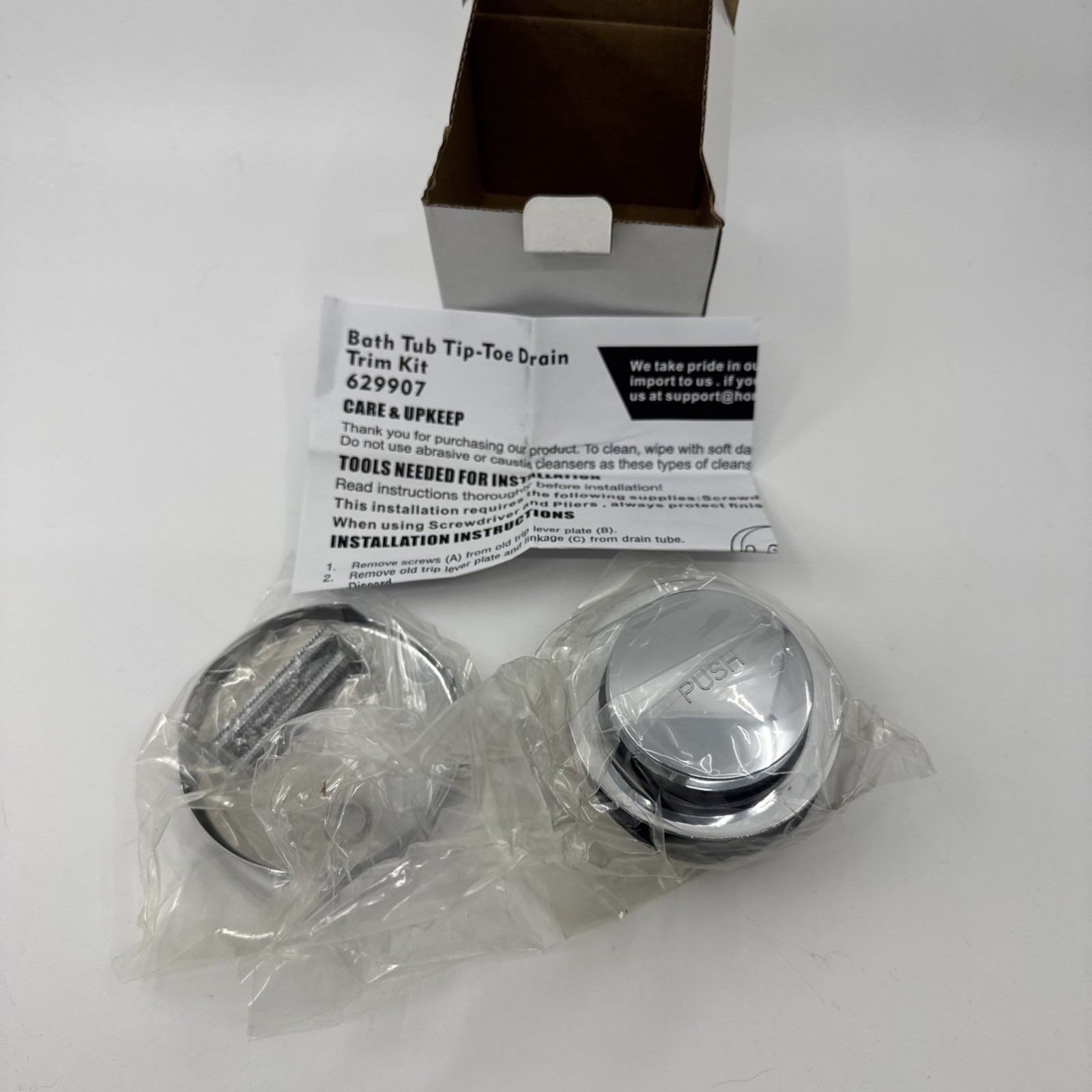 Artiwell 629907CP Bathtub Tip-Toe Drain Trim Kit Waste Overflow Chrome Plated NI