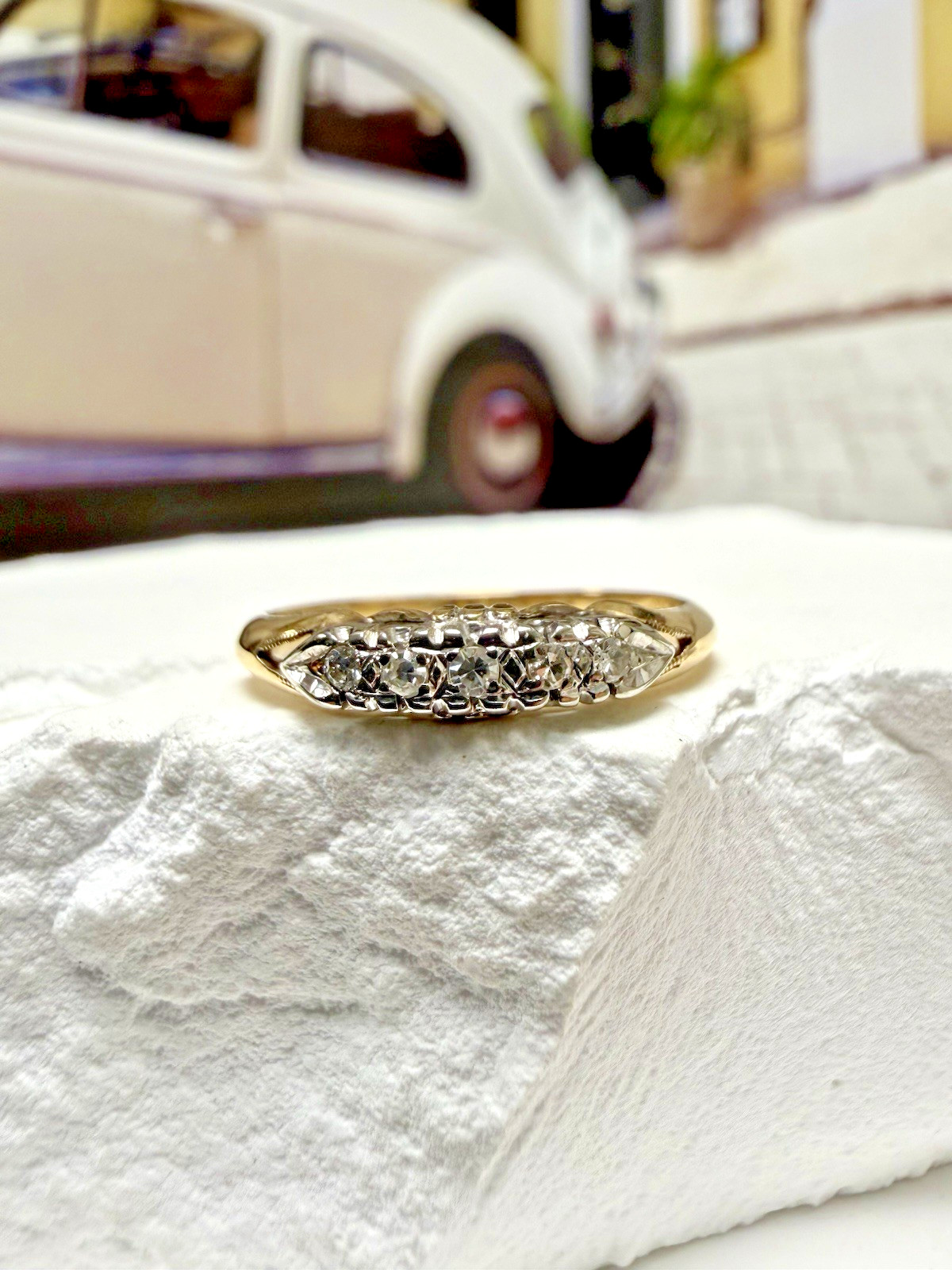 Vintage 14k 18k Yellow White Gold Diamond Ring Two Tone
