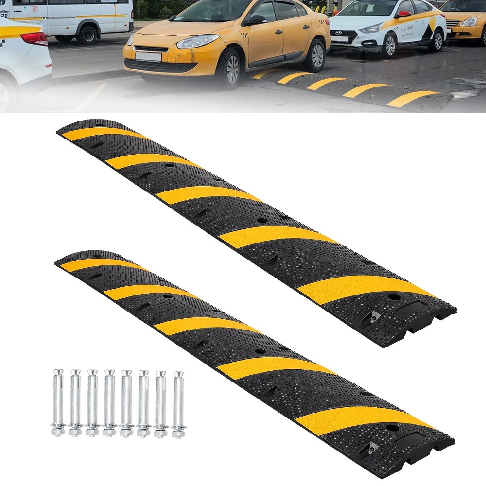 2 Pcs 6Ft Rubber Speed Bump 2 Channel 66000 LBS Load Heavy Duty Speed Hump 2 Pcs 6Ft Rubber Speed Bump 2 Channel 66000 LBS Load Heavy Duty Speed Hump