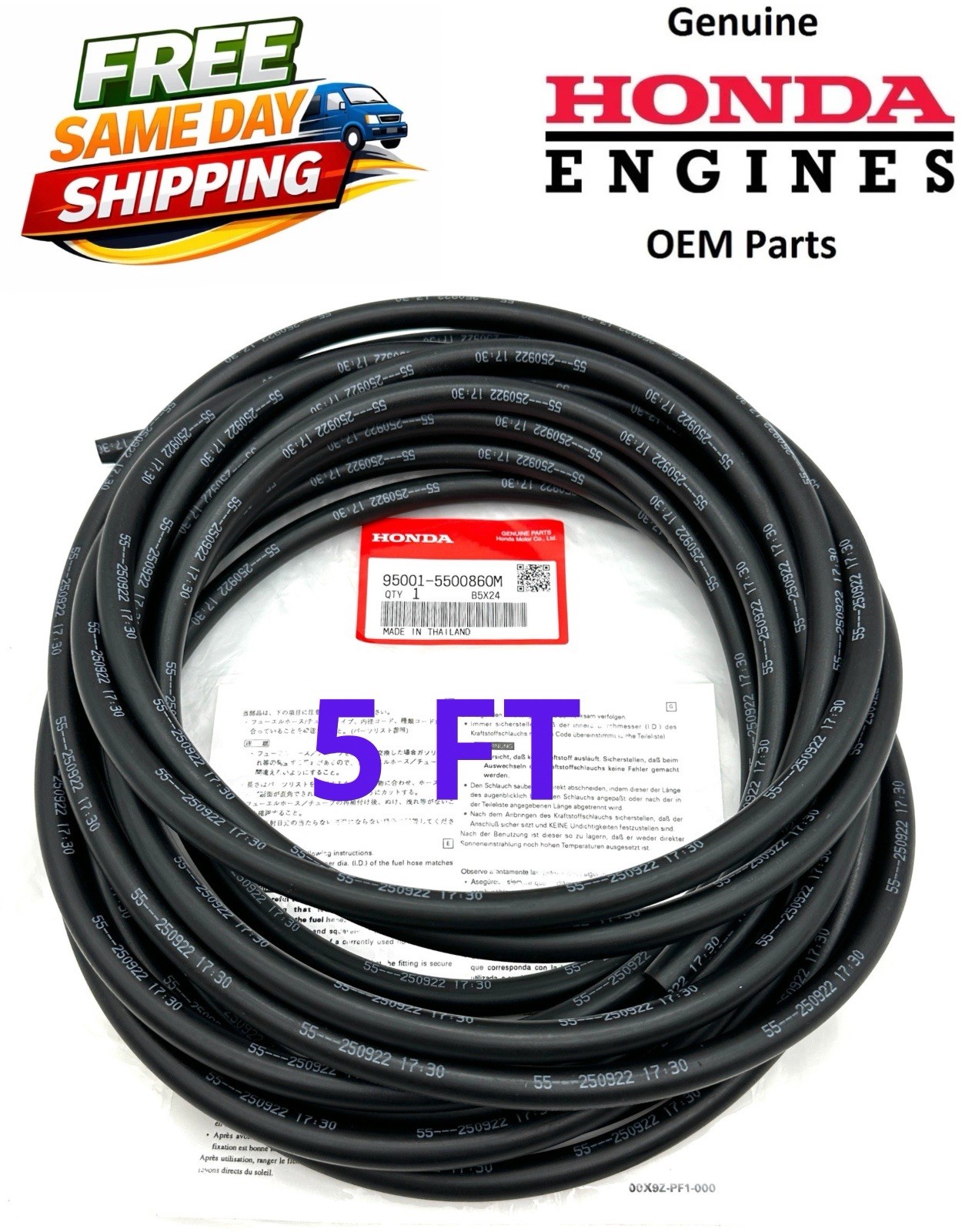 Genuine Honda Black Motorcycle Fuel Line - 95001-55008-60M - 5.5mm - 5\' Feet