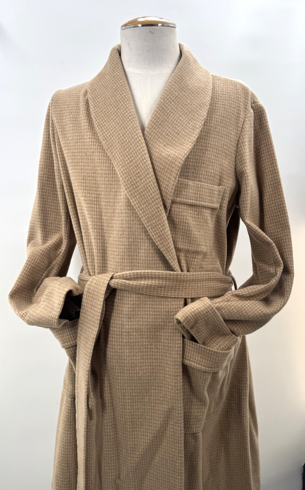 Vintage Neri Del Ponte Camel Hair Plaid Tartan Wrap Robe Smoking Jacket Sz L 52