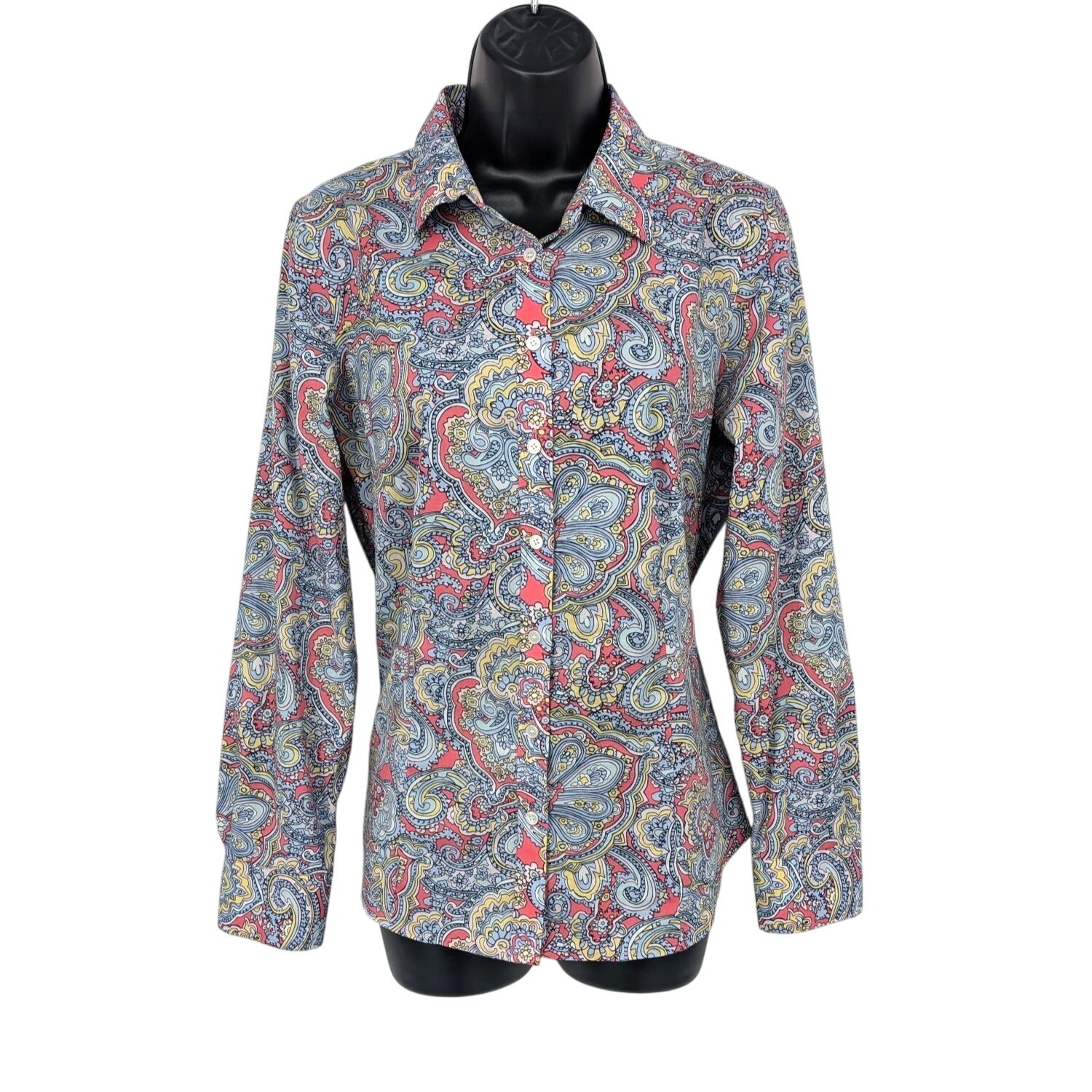 Talbots Paisley Button Up Shirt Wrinkle Resistance Preppy Business Casual Size 8