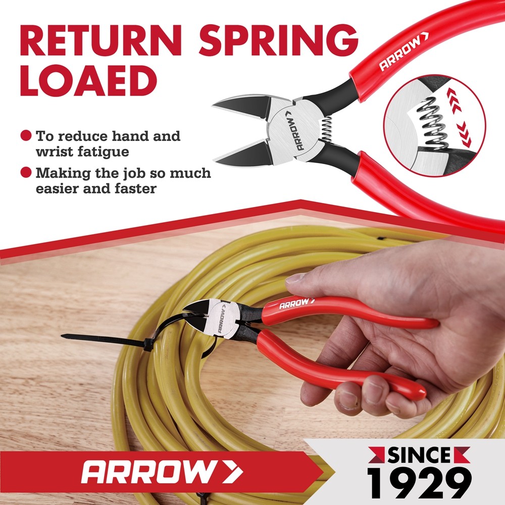 ARROW 7inch Precision Wire Cutter Spring Loaded Flush Cut Diagonal Cutting Plier