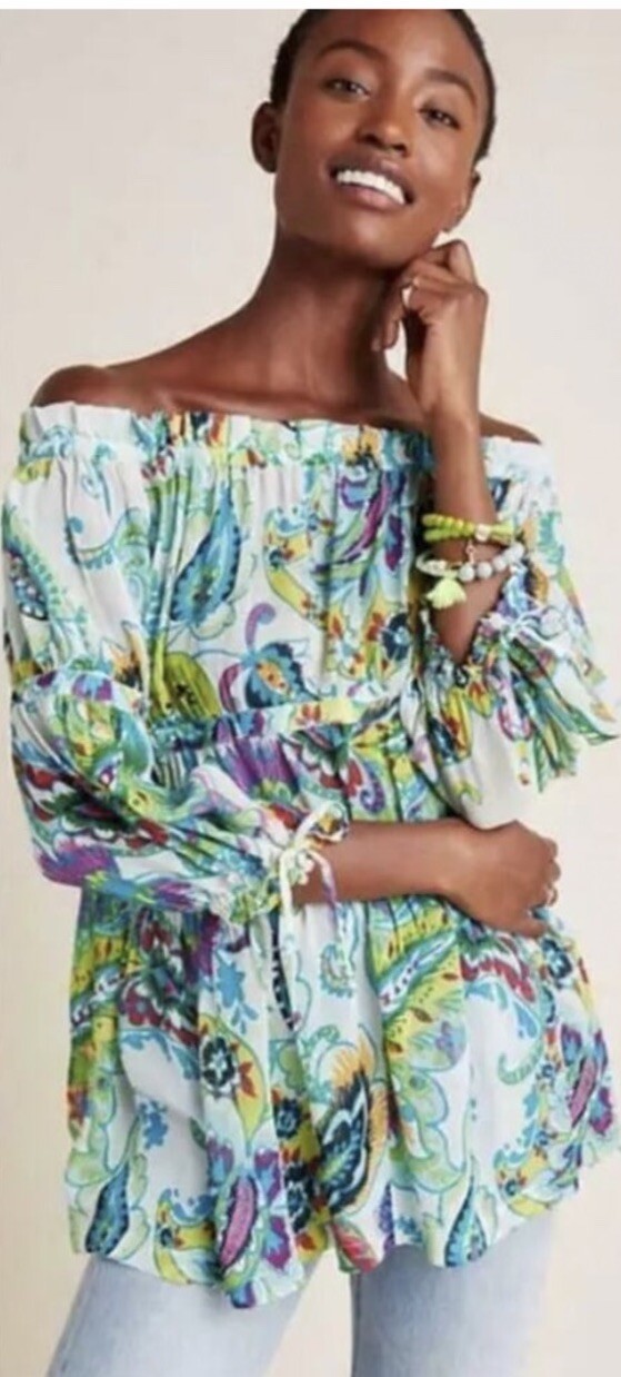 NWT Anthropologie size S Frankie off shoulder blouse multi color viscose blend NWT Anthropologie size S Frankie off shoulder blouse multi color viscose blend