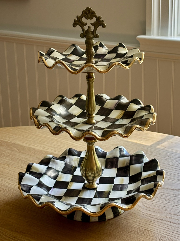 MacKenzie-Childs Courtly Check Ceramic 3 Tier Sweet Stand Tray 17\