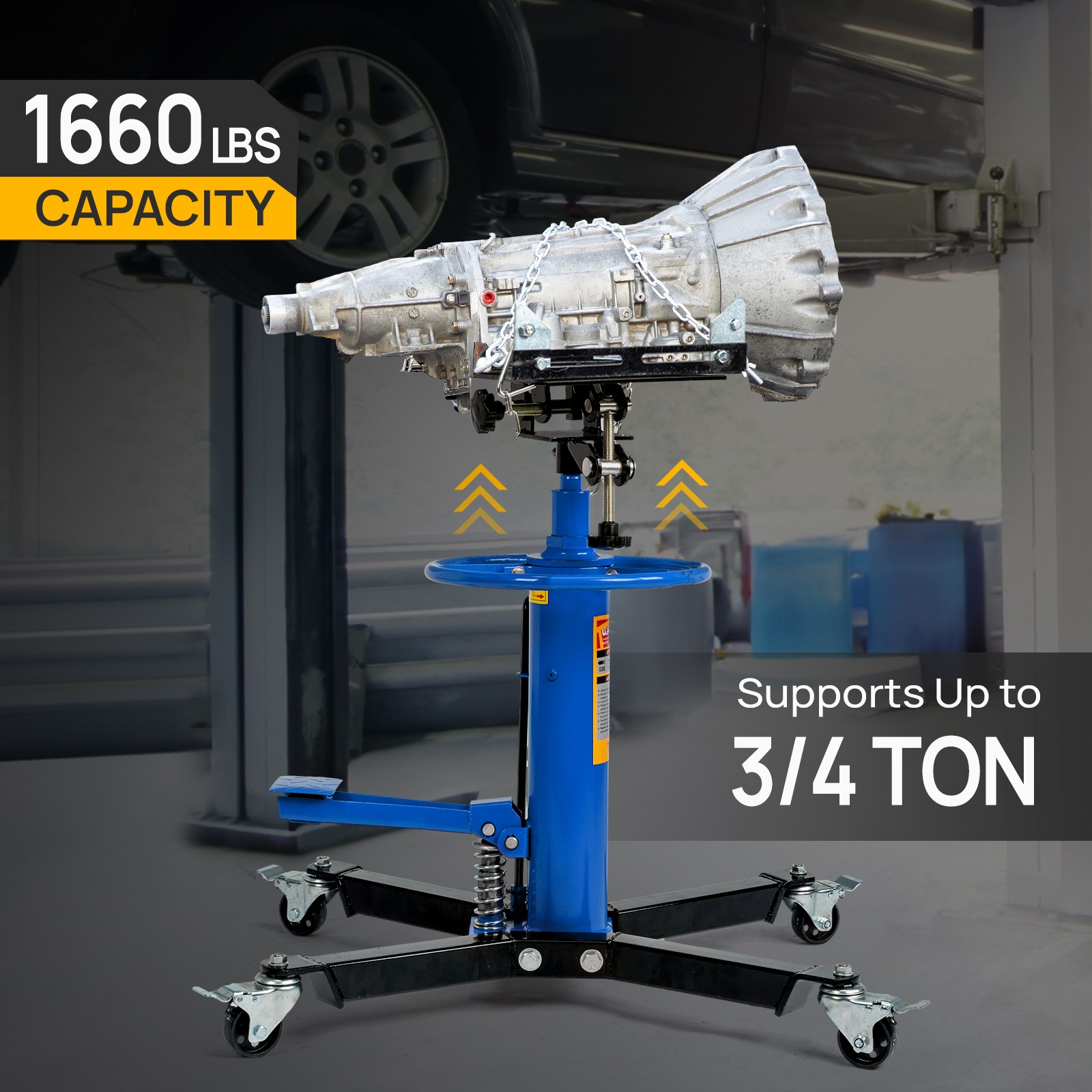 1660lbs Transmission Jack 2 Stage Hydraulic w/ 360° for car lift 0.75 Ton Blue