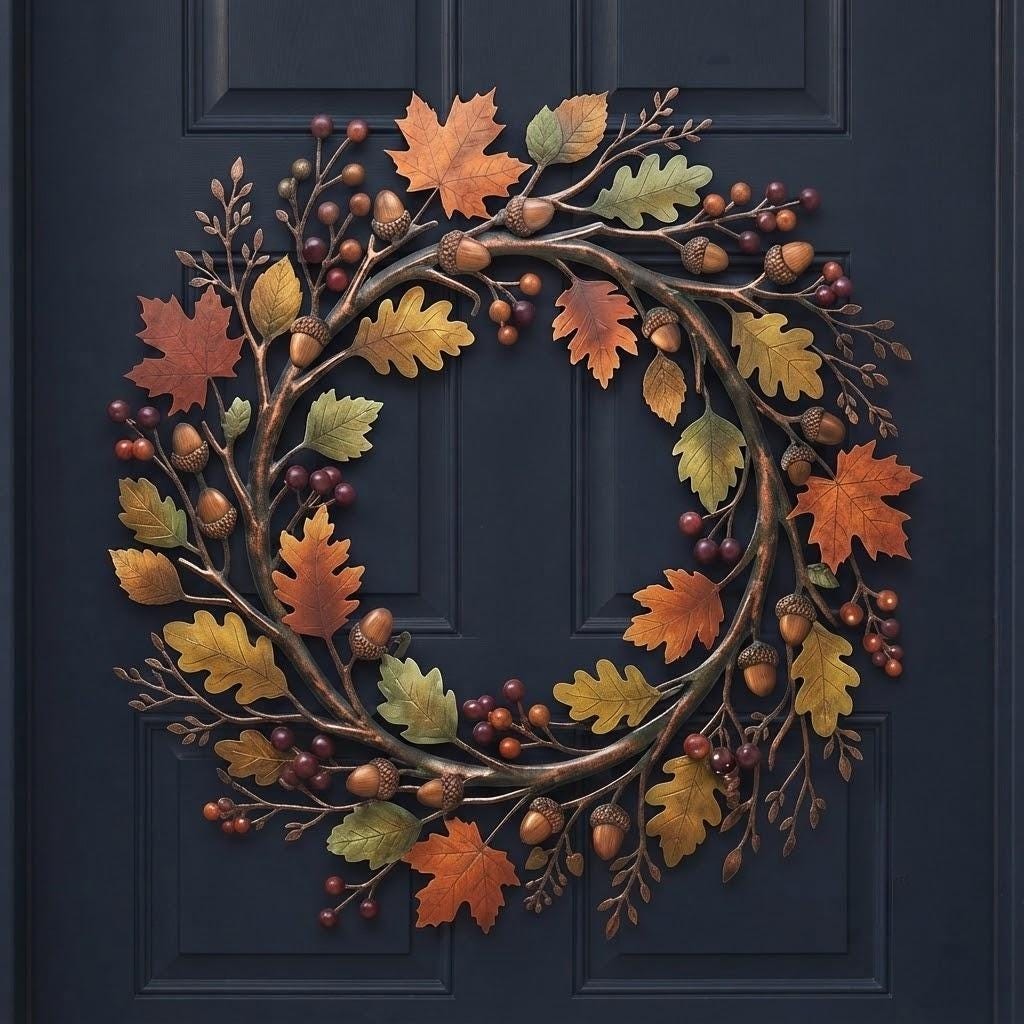 Autumn Leaf Metal Wreath, Acorn Fall Door Decor, Rustic Harvest Wall Art Autumn Leaf Metal Wreath, Acorn Fall Door Decor, Rustic Harvest Wall Art