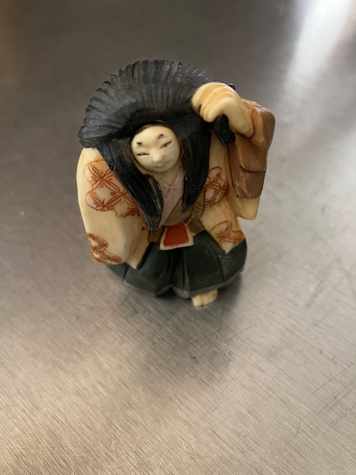 Japanese Karakuri Netsuke - Rotating Face Noh Actor - Kabuki Performer