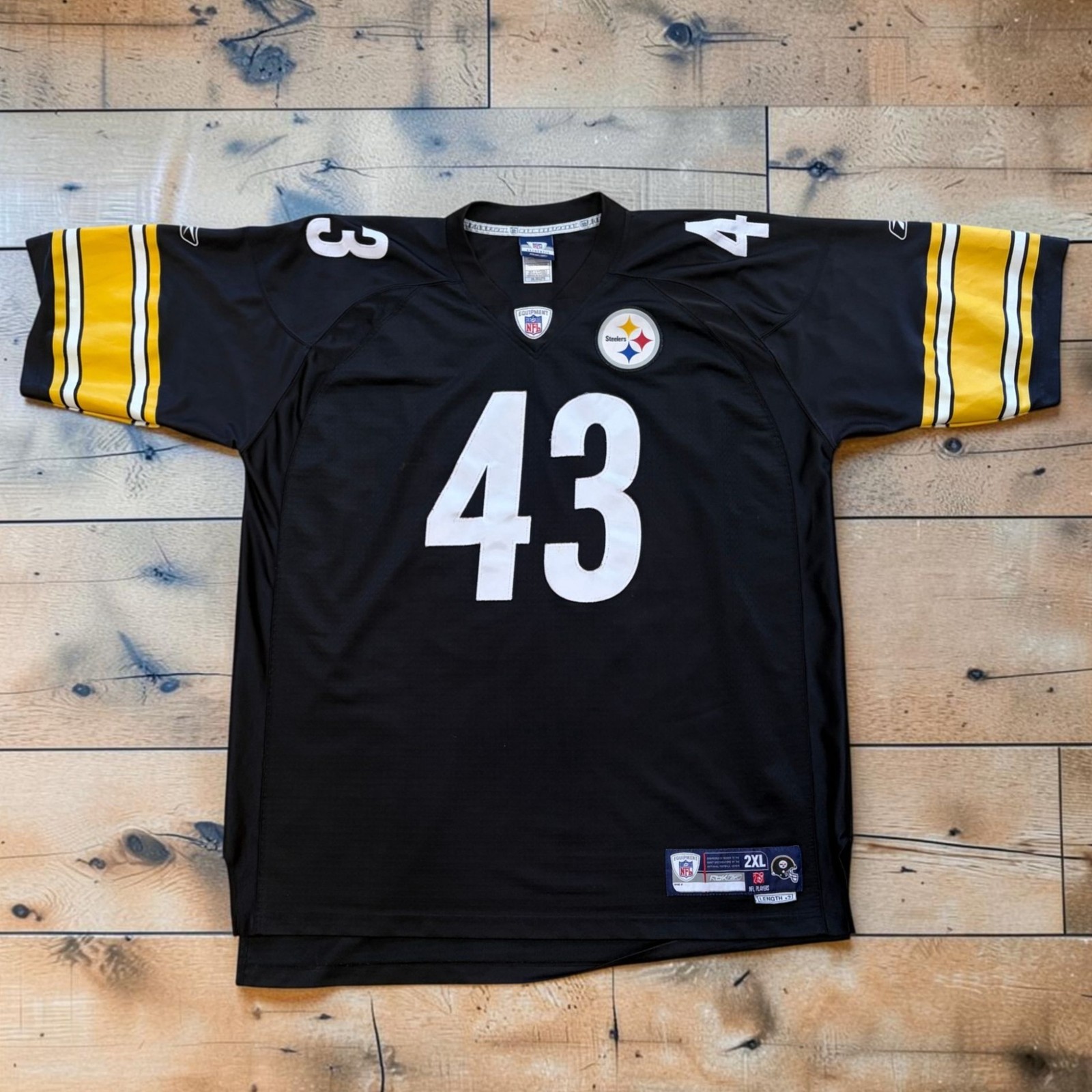 Reebok NFL Pittsburgh Steelers Troy Polamalu #43 Authentic Jersey 2XL +2 Length