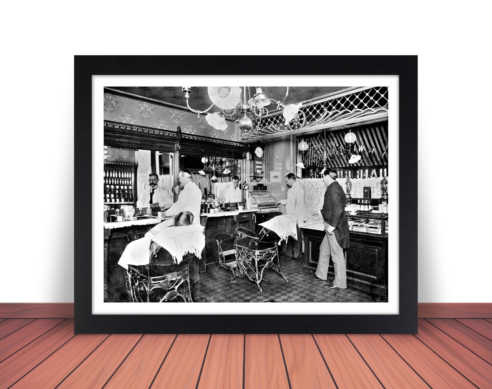 Framed c.1900 NEW YORK CITY L.C. Wiseman Barbershop Photo Picture 8x10 11x14 W11