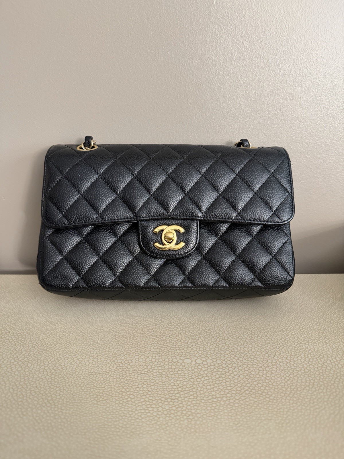 Chanel Small Classic Double Flap Bag Black Caviar Gold Hardware A01113 12-Series