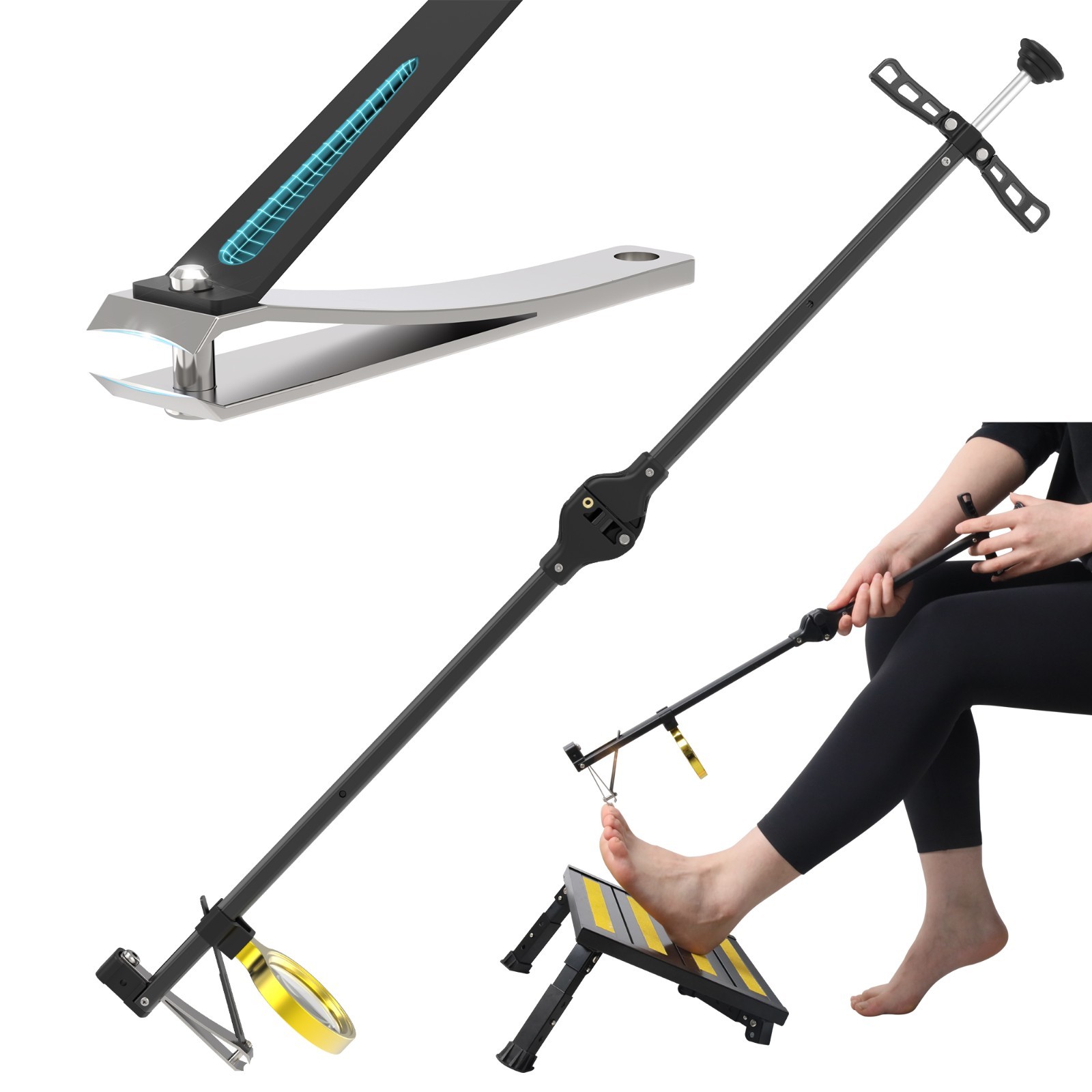 Foldable Extended Long Handle Toenail Clippers with Magnifier-4mm Wide Jaw Foldable Extended Long Handle Toenail Clippers with Magnifier-4mm Wide Jaw