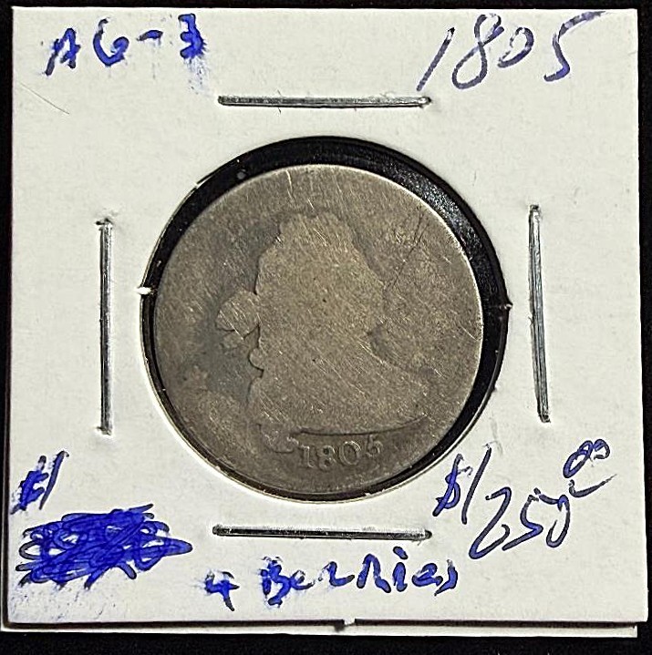 1805 Draped Bust Dime, 4 Berries, AG Condition, Nice Old Coin