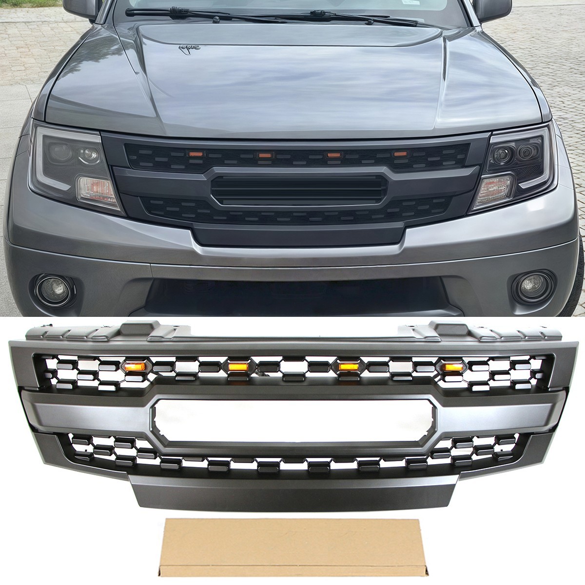 Black Front Grille Fit For 2009-2019 NISSAN Frontier Bumper Grill With LED Light