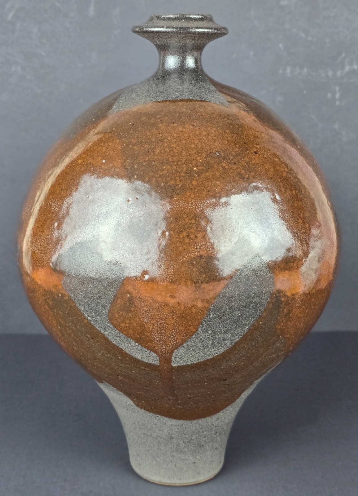 VTG MCM Studio Art Pottery Black Brown Abstract Expressionist Stoneware Moon Pot VTG MCM Studio Art Pottery Black Brown Abstract Expressionist Stoneware Moon Pot
