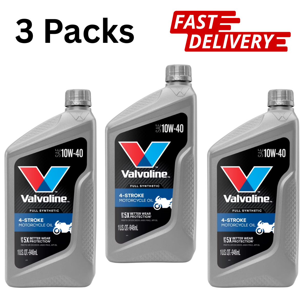 (3 pack) Valvoline 4-Stroke Motorcycle Full Synthetic 10W-40 Motor Oil 