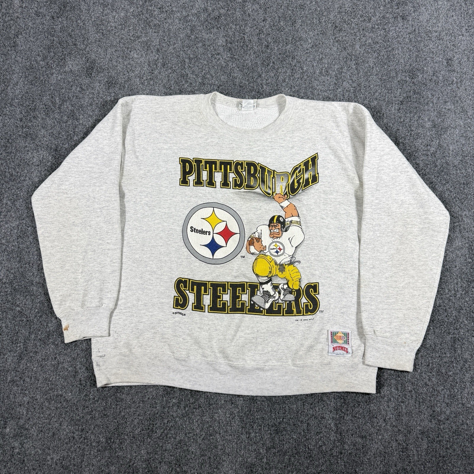 Vintage Pittsburgh Steelers Sweatshirt Mens Large Gray Cartoon Nutmeg Mills USA Vintage Pittsburgh Steelers Sweatshirt Mens Large Gray Cartoon Nutmeg Mills USA