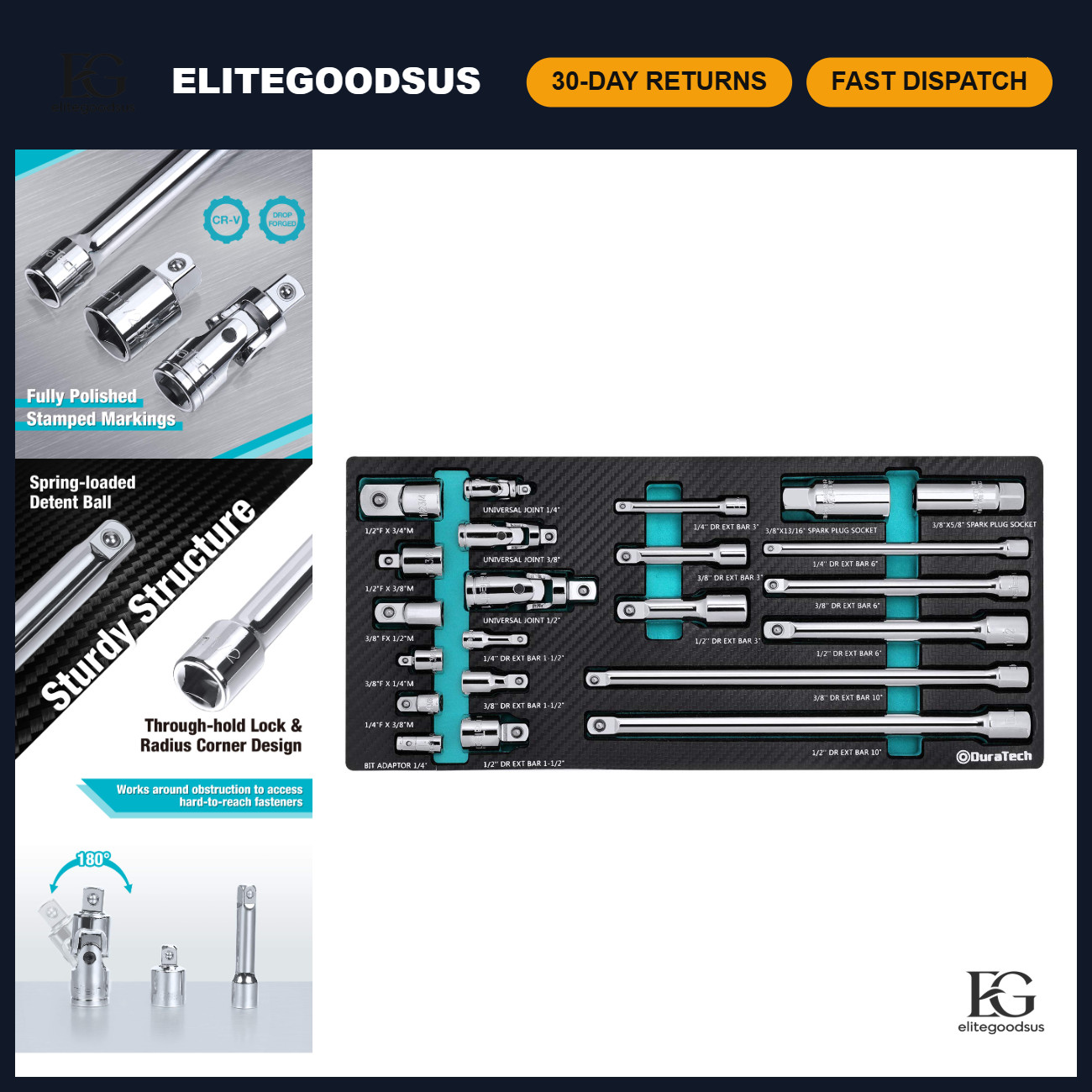 22-Piece Drive Tool Accessory Set with Extension Bars & Adapters - Socket Wrench