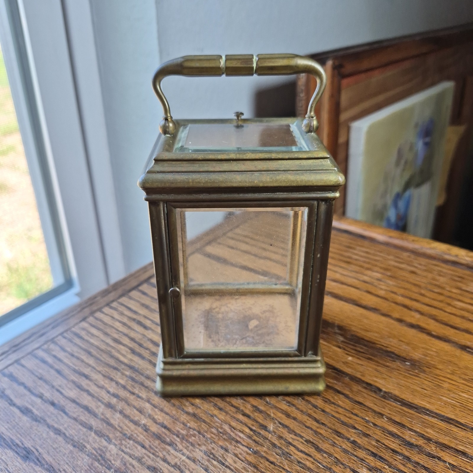 Antique Vtg Brass & Beveled Glass Case w/Handle Empty Display Terrarium Curio