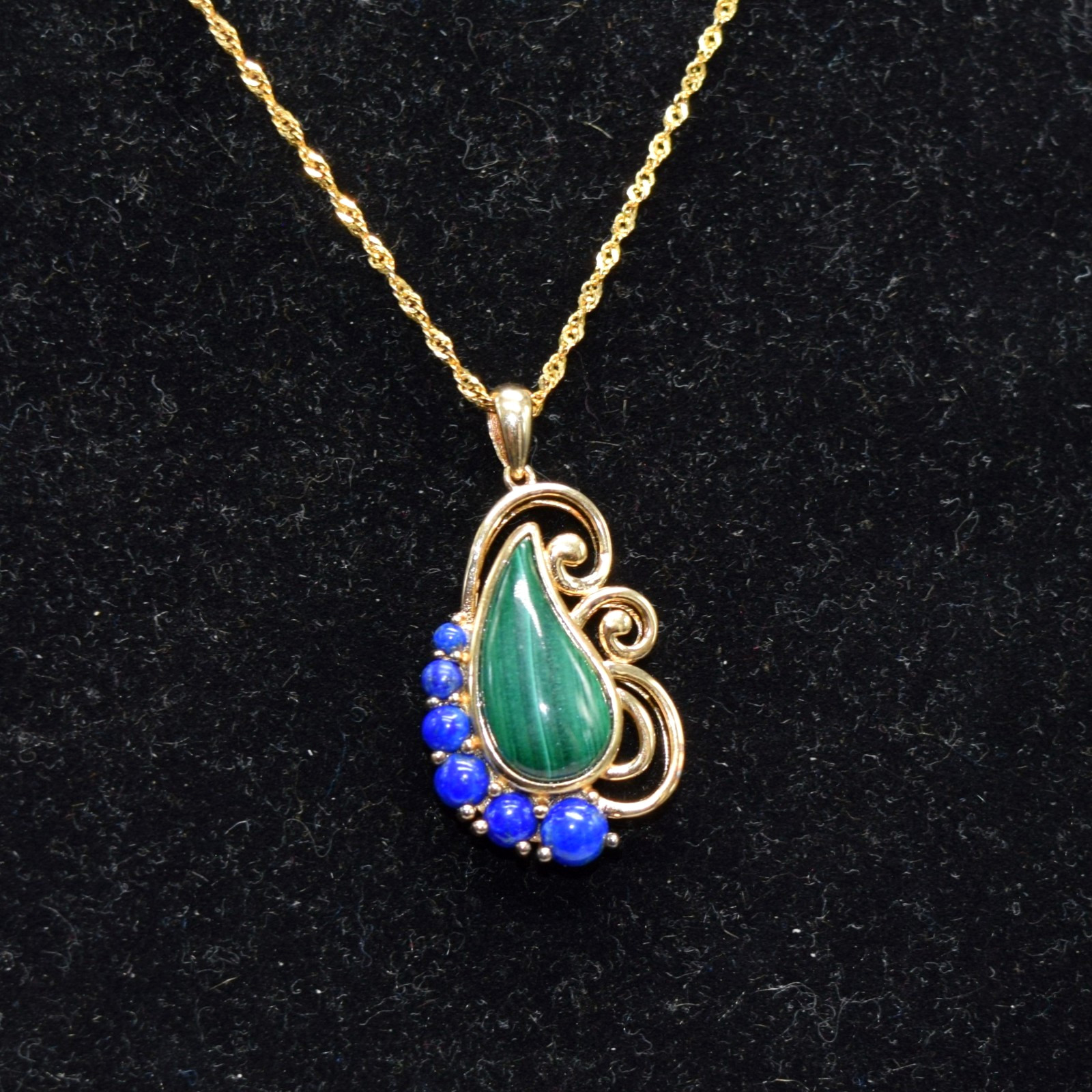 JTV DK Juan Guarov 90s Vintage 925 Silver Vermeil Malachite Lapis Necklace 20\