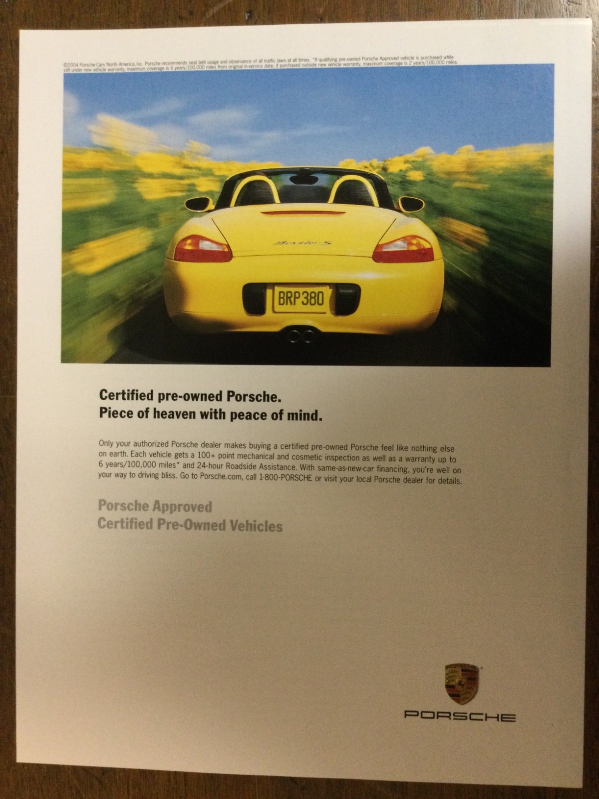 AW 3399 Advertisement 2004 Porsche Boxster S Certified