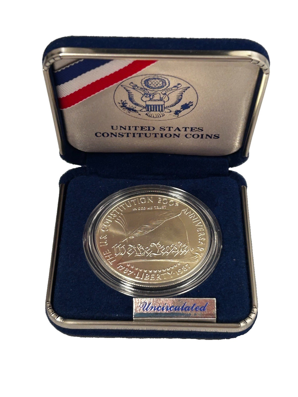 1987-P US Constitution Silver Dollar Uncirculated 90% Silver OGP Box COA