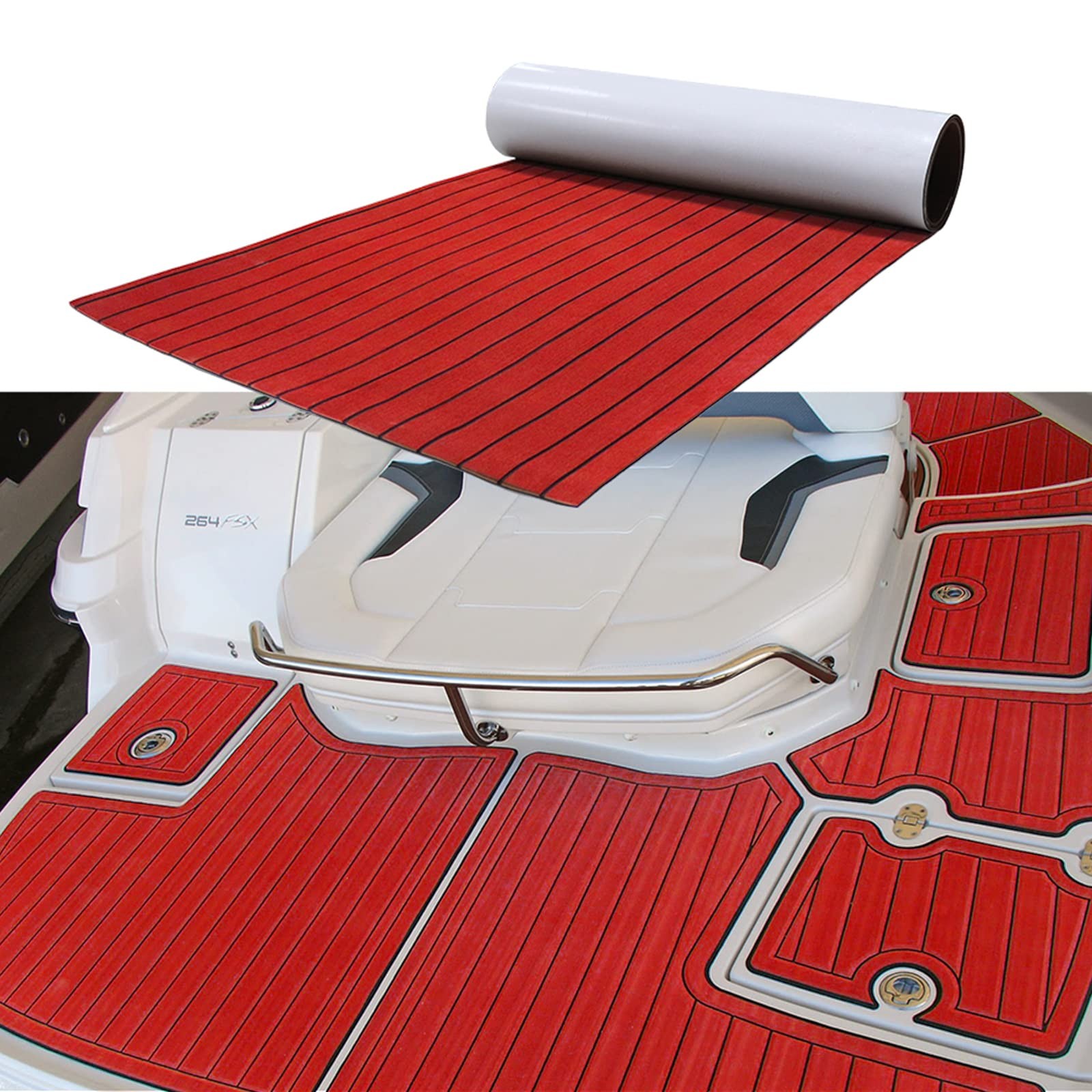 EVA Foam Teak Sheet Self-Adhesive Marine Flooring Boat Yacht RV Red Black Lines