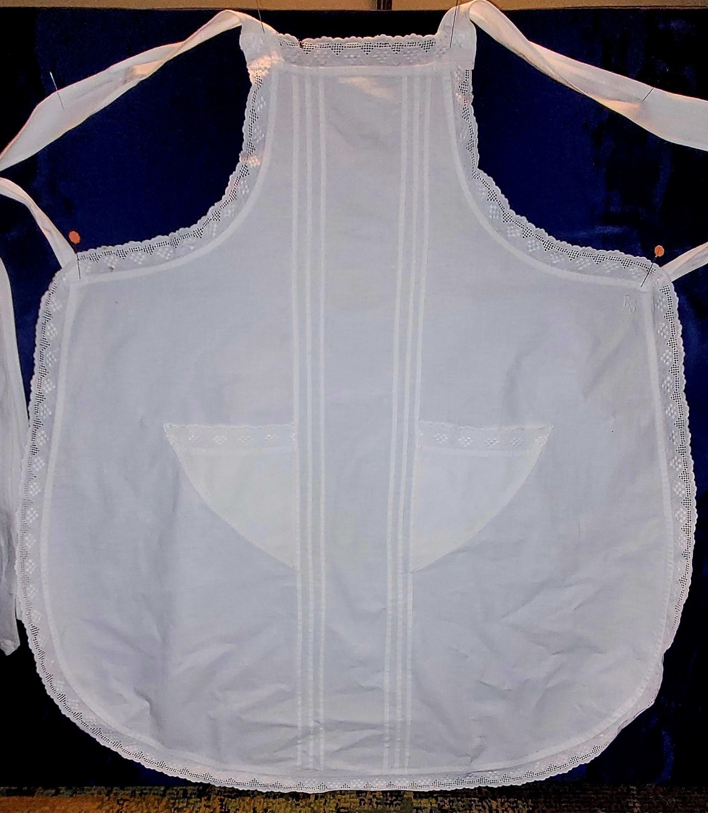 Beautiful White Trousseau ? Full Vintage Apron Eyelet Trim Emboidered Monogram