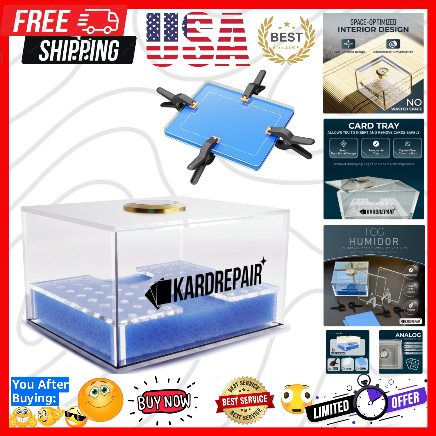 Card Repair/Restoration Humidor Kit - Includes 2 Acrylic Flattening Plates, 2...