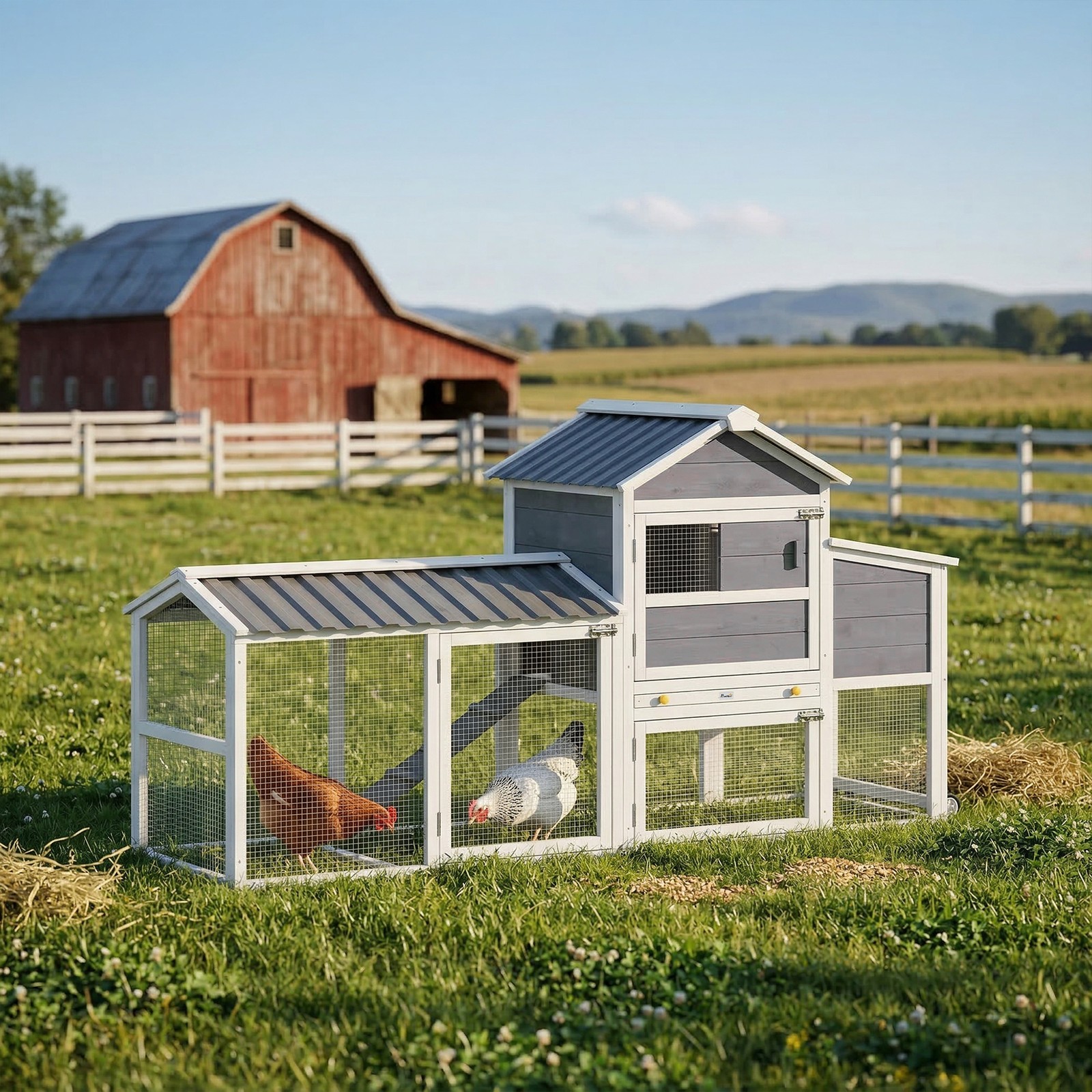 Outdoor Wooden Chicken Coop with Wheels, 80\